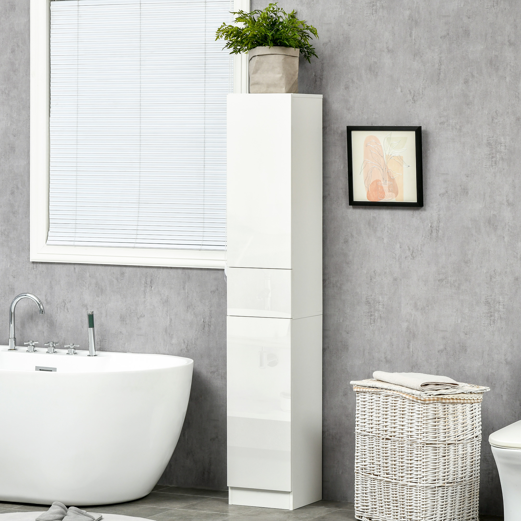 thumbnail image 2 of VeeBath Gloss White Free Standing Bathroom Cabinet – Modern Slab Door With Chrome Handle – 1 Drawer 1 Door 2 of 5