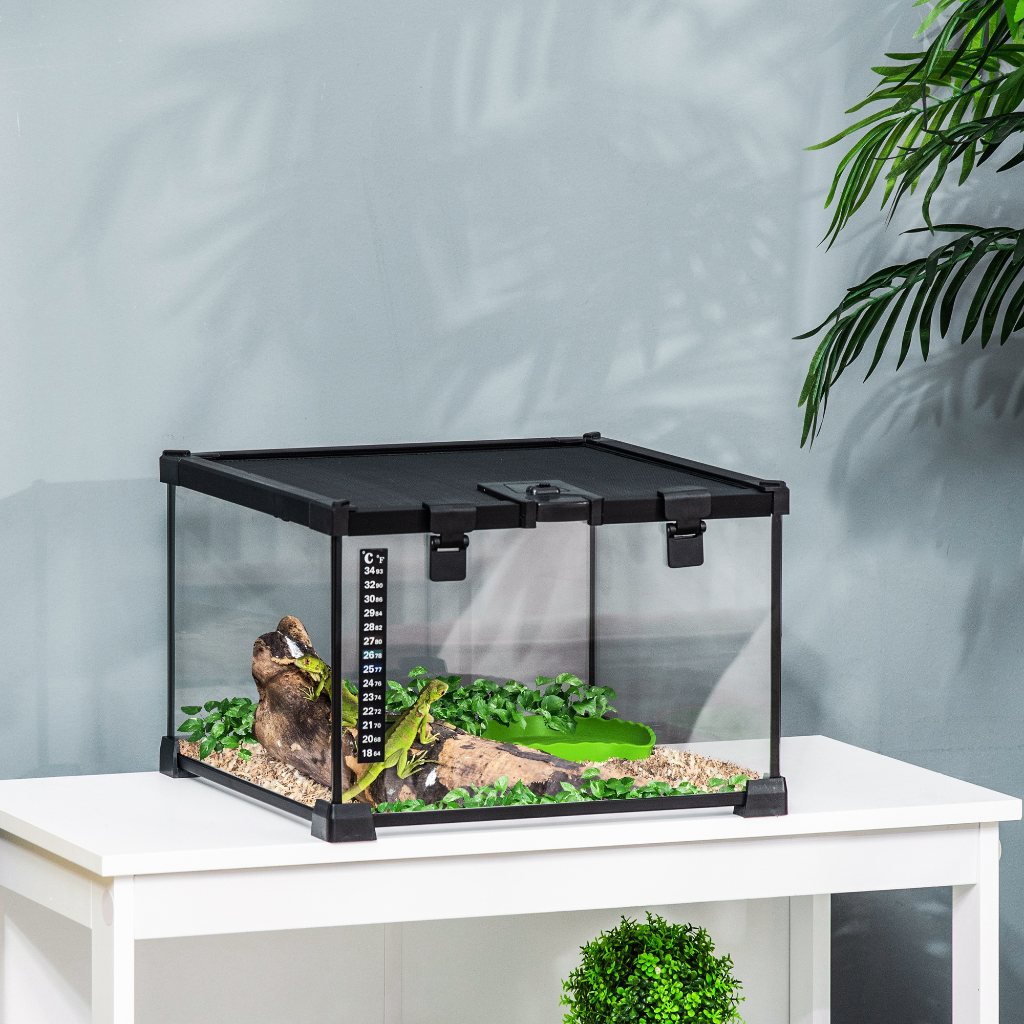 PawHut Glass Reptile Terrarium Insect Breeding Tank Vivarium Habitats with Thermometer for Lizards, Horned Frogs, Snakes, Spiders Small 30 x 30 x 20cm 2