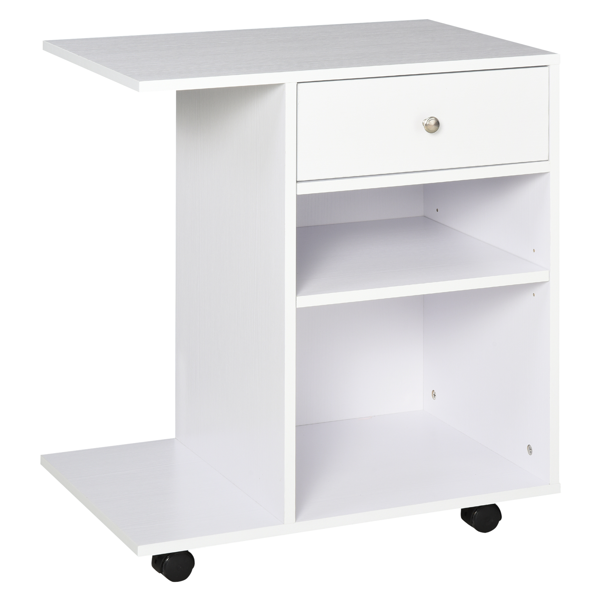Vinsetto Support d'imprimante en bois caisson de bureau à roulettes organisateur de bureau avec tiroir et support CPU niche étagère réglable blanc