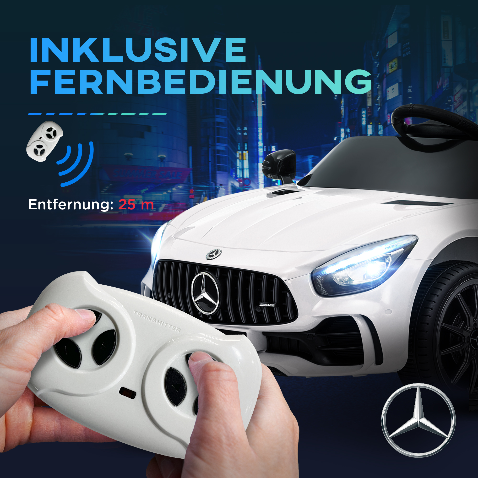 Elektriline lasteauto, Mercedes, 3-5 km/h, puldiga, tulede ja muusikaga, valge