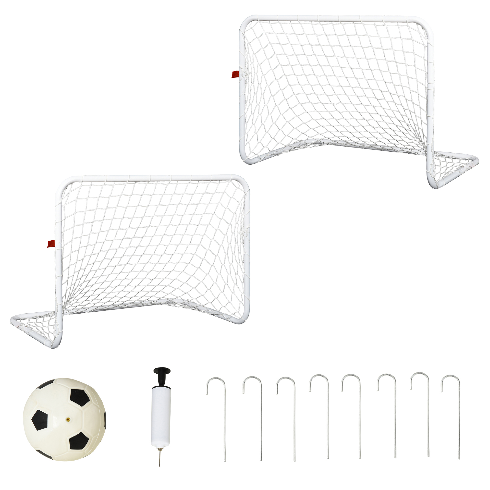 HOMCOM Set de 2 Porterías de Fútbol Portátiles con Red y Balón para Niños y Adultos Acero Poliéster Blanco 78x46x56 cm   Aosom España