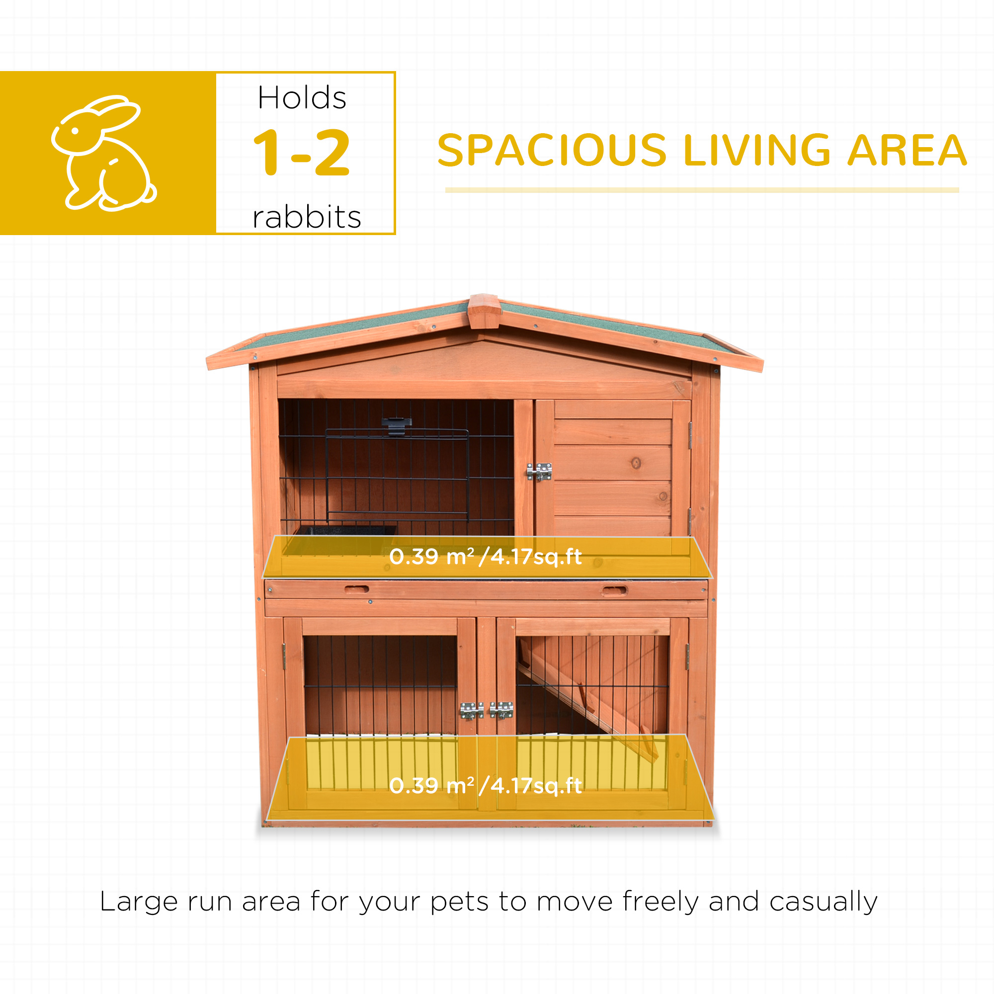 PawHut Rabbit Hutch Outdoor Guinea Pig Hutch 2-Tier Bunny Cage with No-Leak Tray 100.5 x 55 x 101 cm 4
