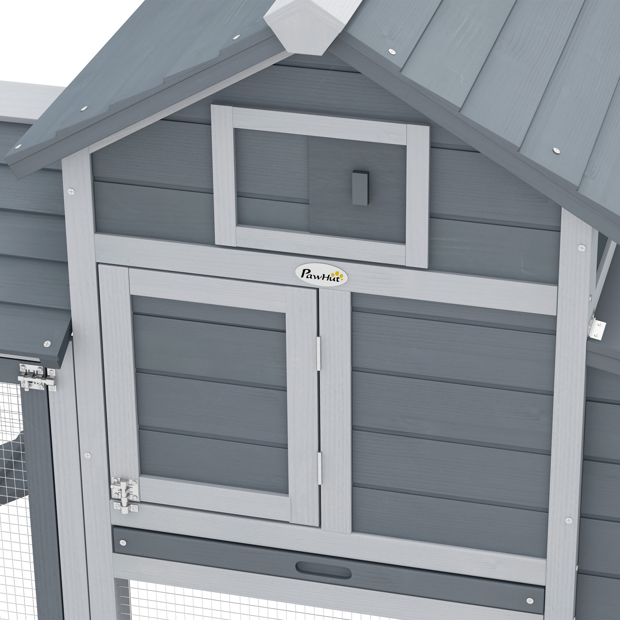 PawHut Small Chicken Coop with Run Hen House Poultry Coops Cages Nesting Box Grey 150.5 x 54 x 87cm 8