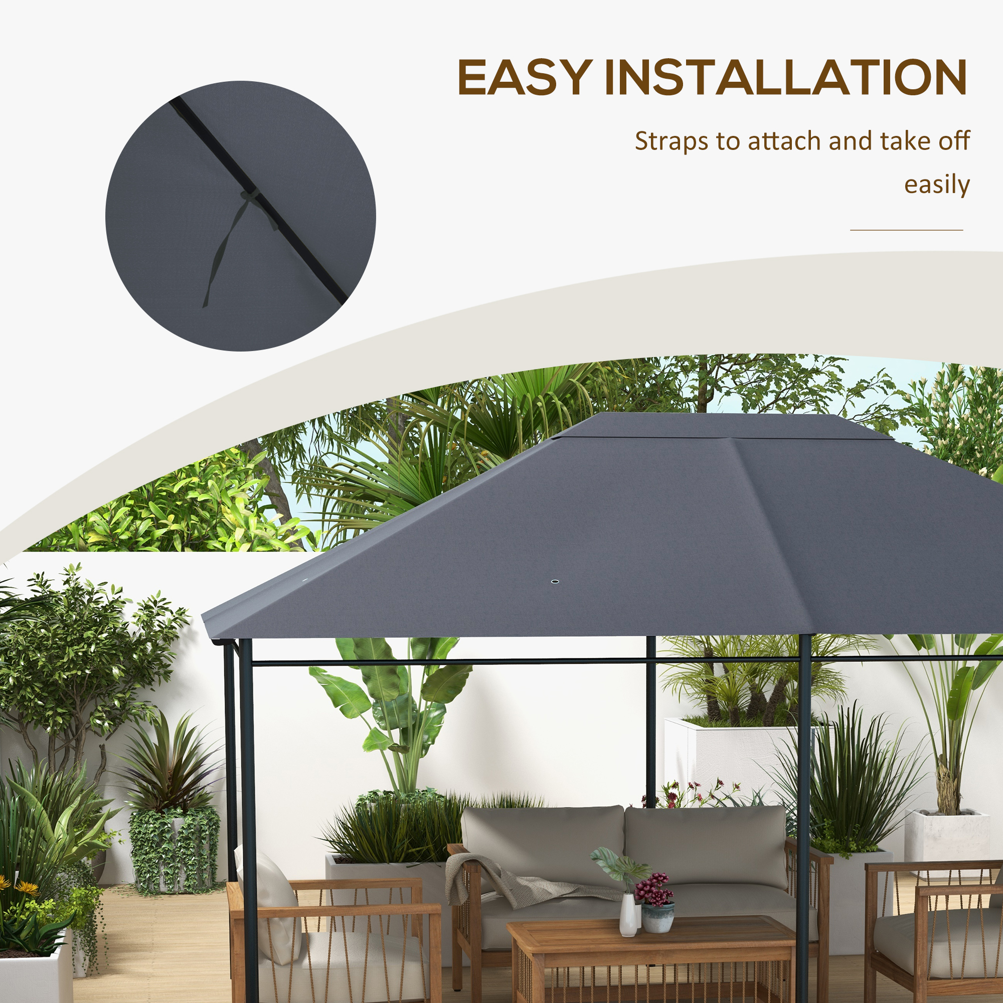 Outsunny 3 x 4m Gazebo Canopy Replacement Cover, Gazebo Roof Replacement (TOP COVER ONLY), Dark Grey 6