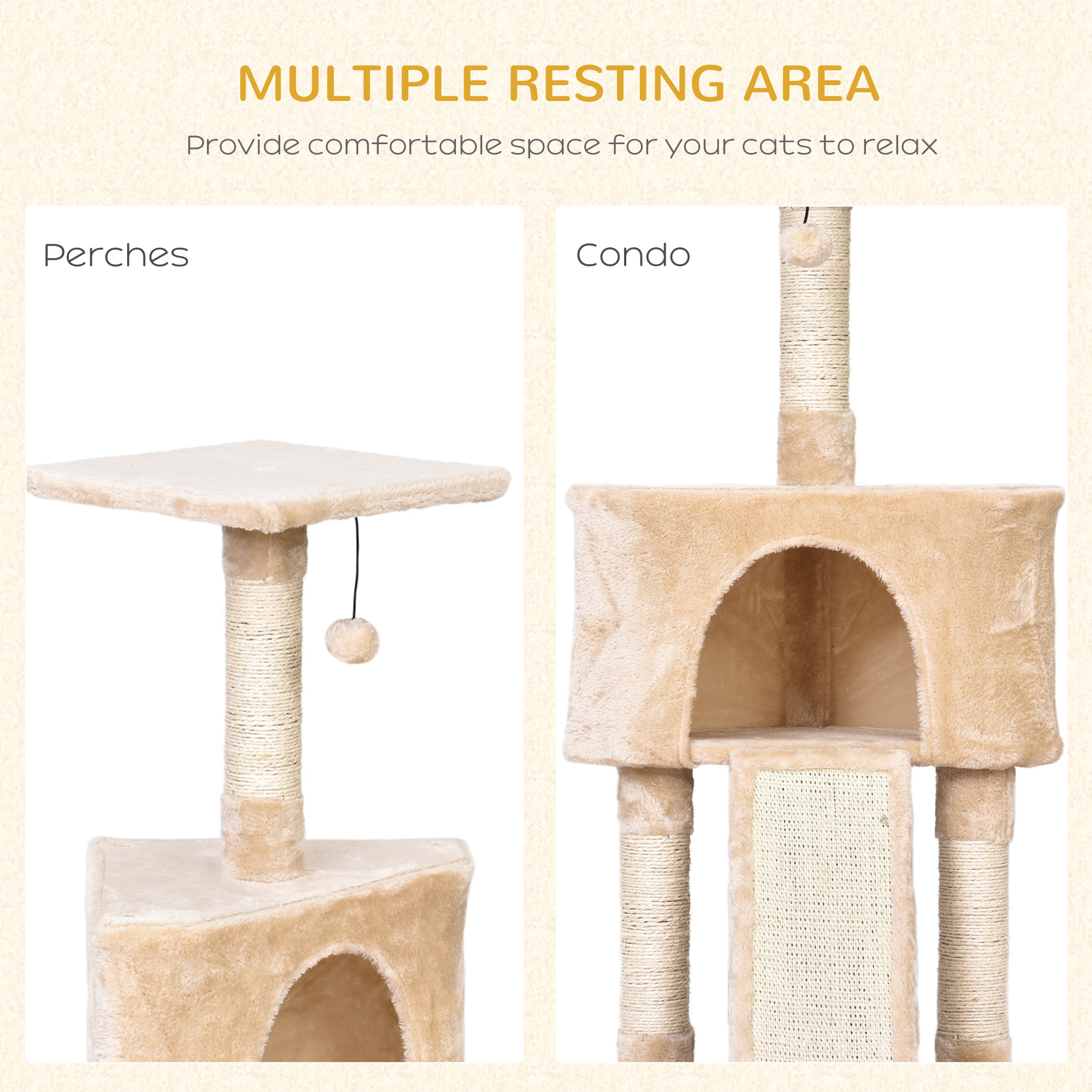 PawHut Corner Cat Tree for Indoor Cats, Kitten Tower with Scratching Post House Ladder Toy Beige 4