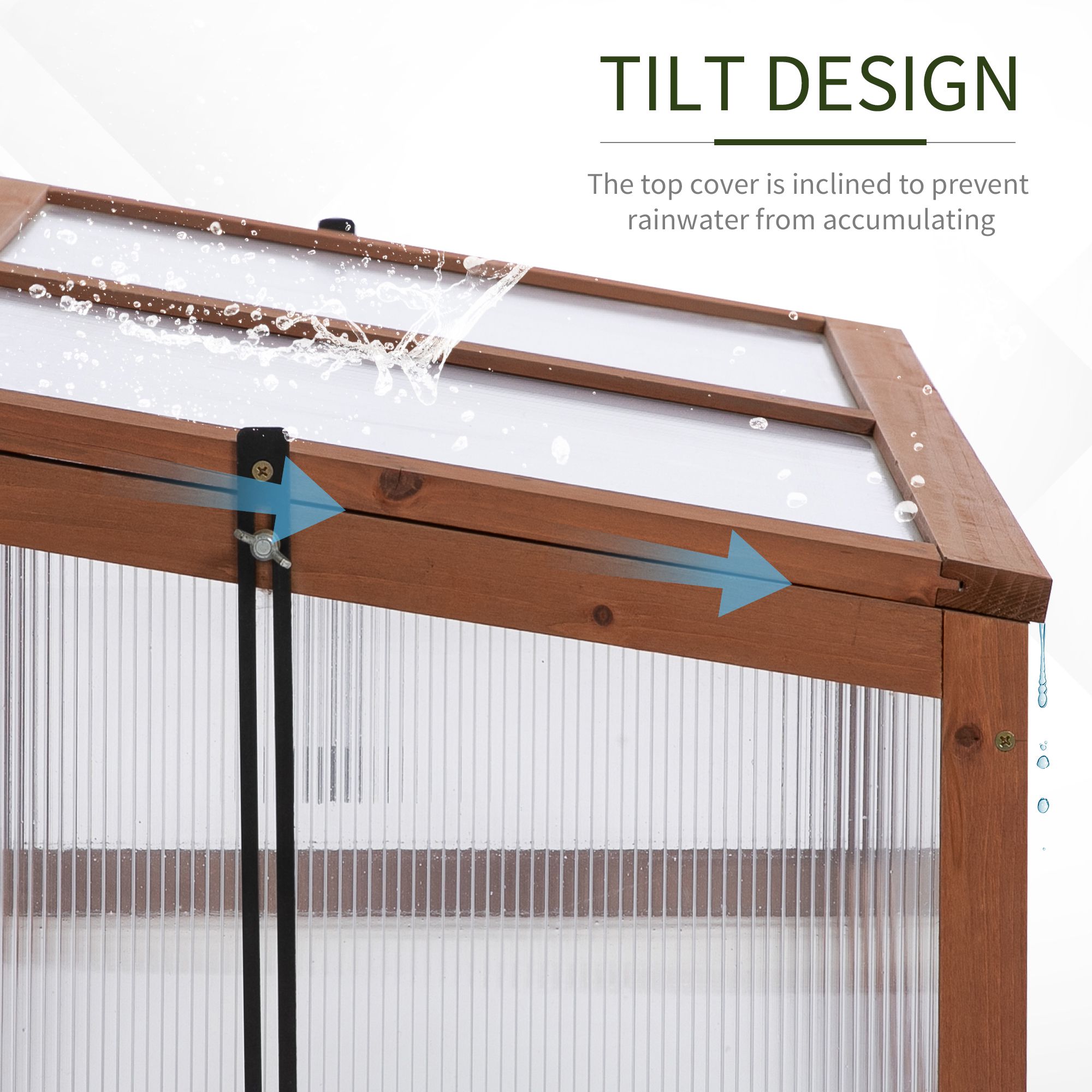 Outsunny Wooden Cold Frame, Small Polycarbonate Greenhouse for Plants with Openable & Tilted Top Cover, Brown, 100 x 65 x 40cm 4