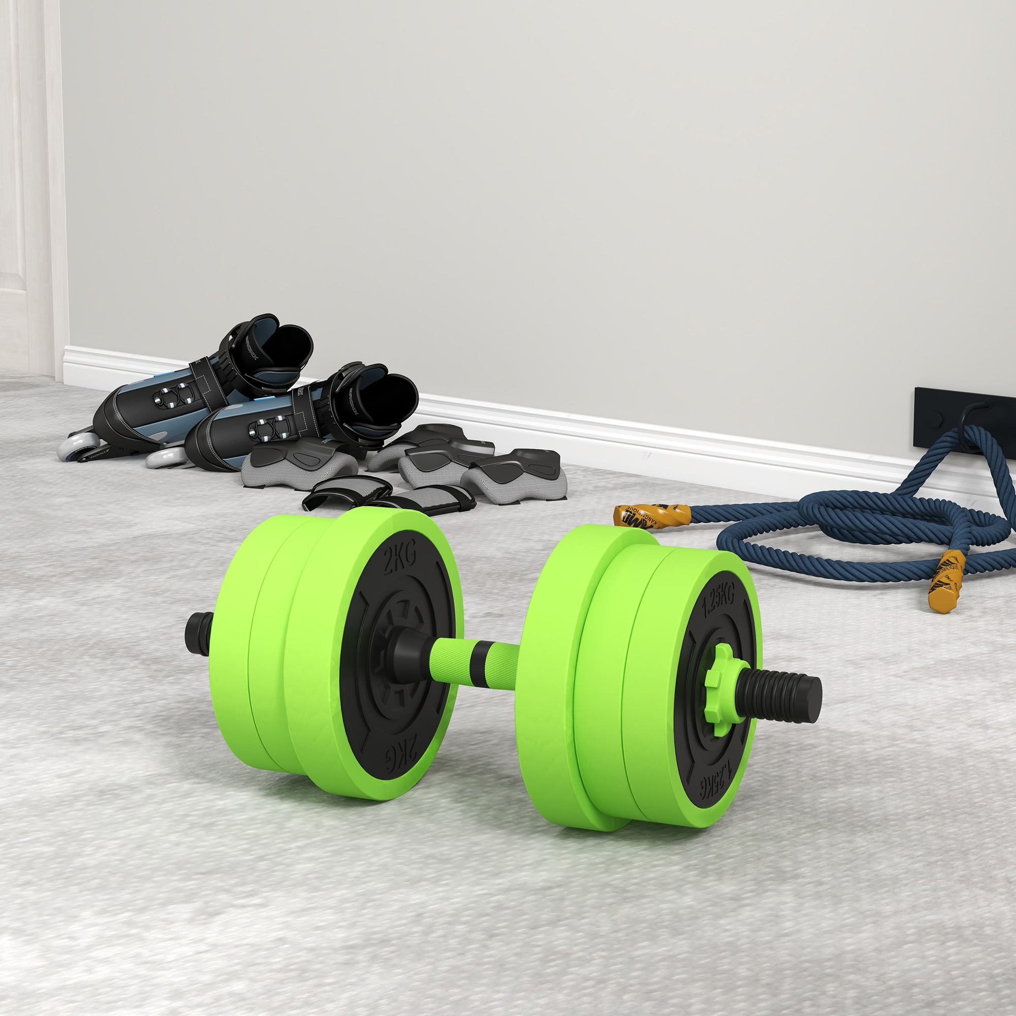 SPORTNOW 40kg Four-In-One Adjustable Weight Dumbbells Set, Barbell, Kettlebell, Push Up Stand Green 9