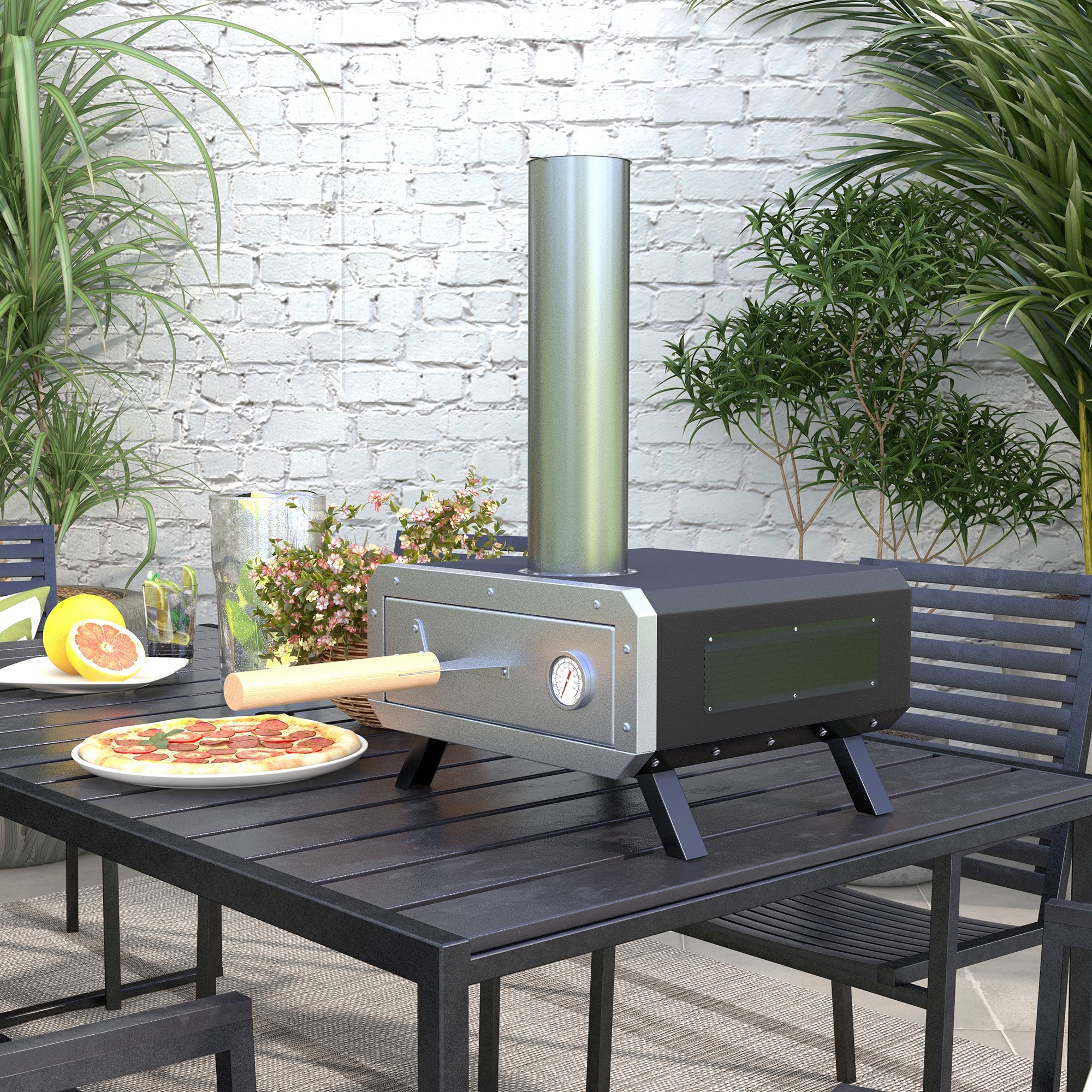 Outsunny 2-In-1 Pizzaofen  Outdoor mit Pizzastein, Pizzaschaufel, Pizzaschi günstig online kaufen