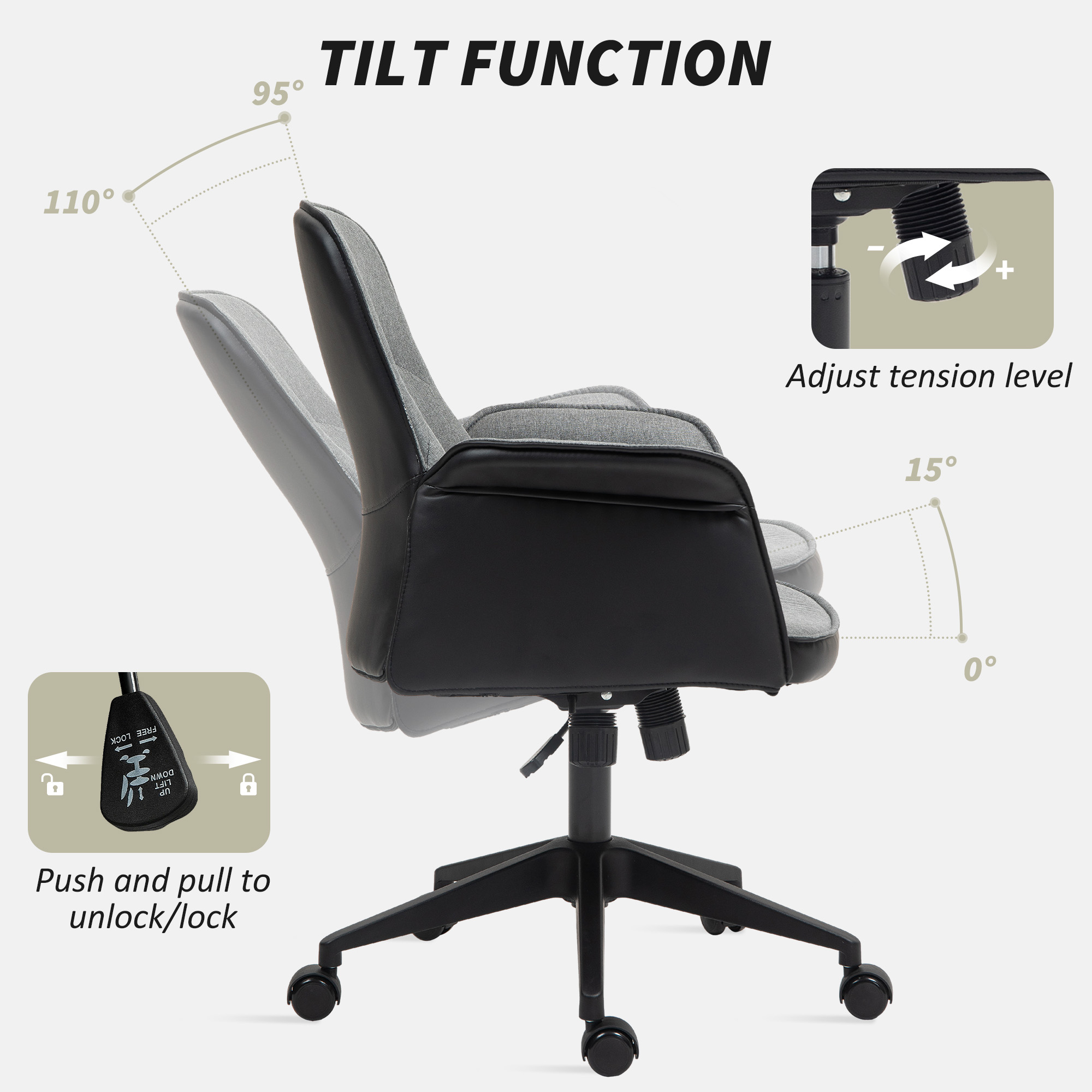 HOMCOM Linen and Faux Leather Mix Office Chair Grey 5