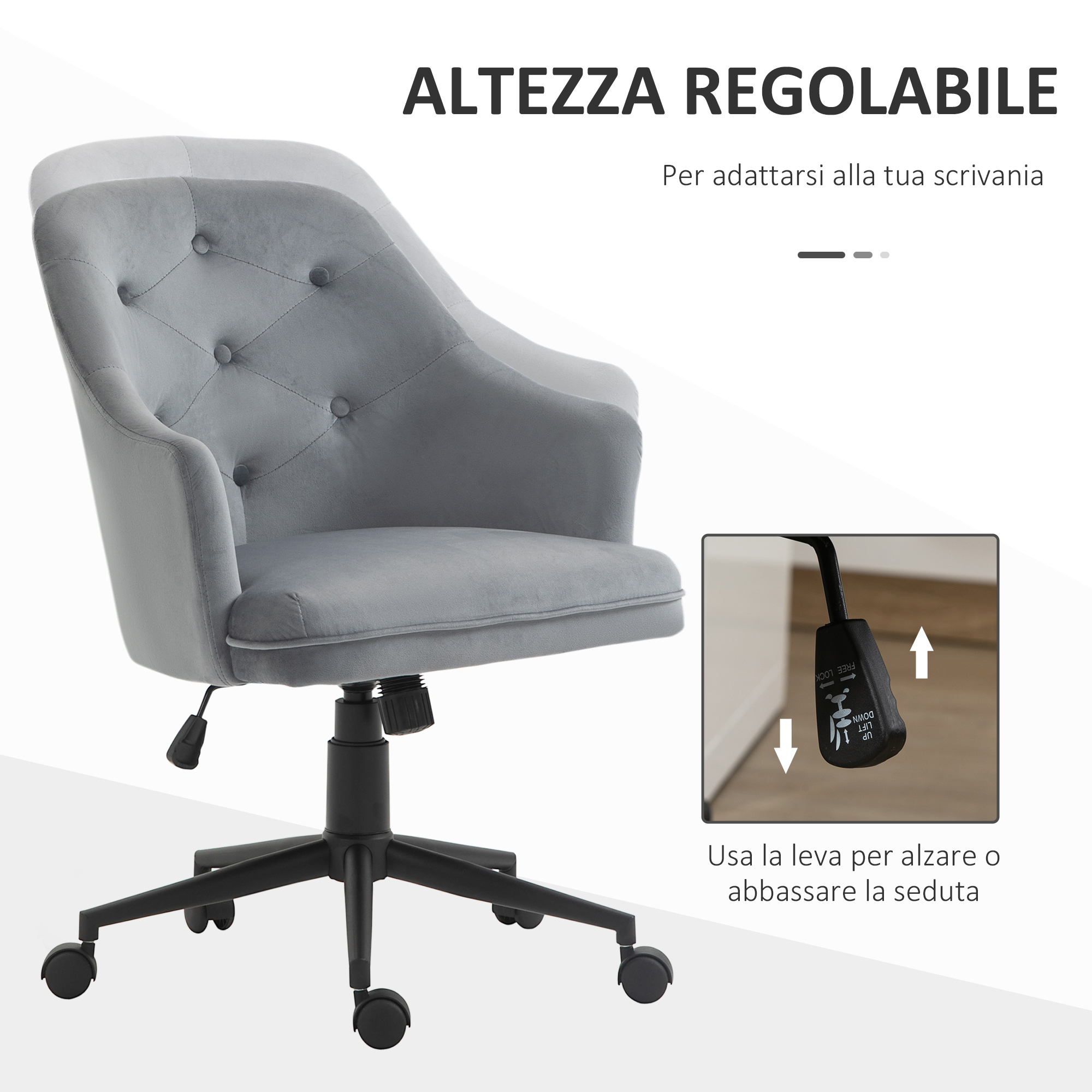 Sedia da ufficio girevole in velluto verde con bottoni regolabili in altezza ufficio di casa Beliani