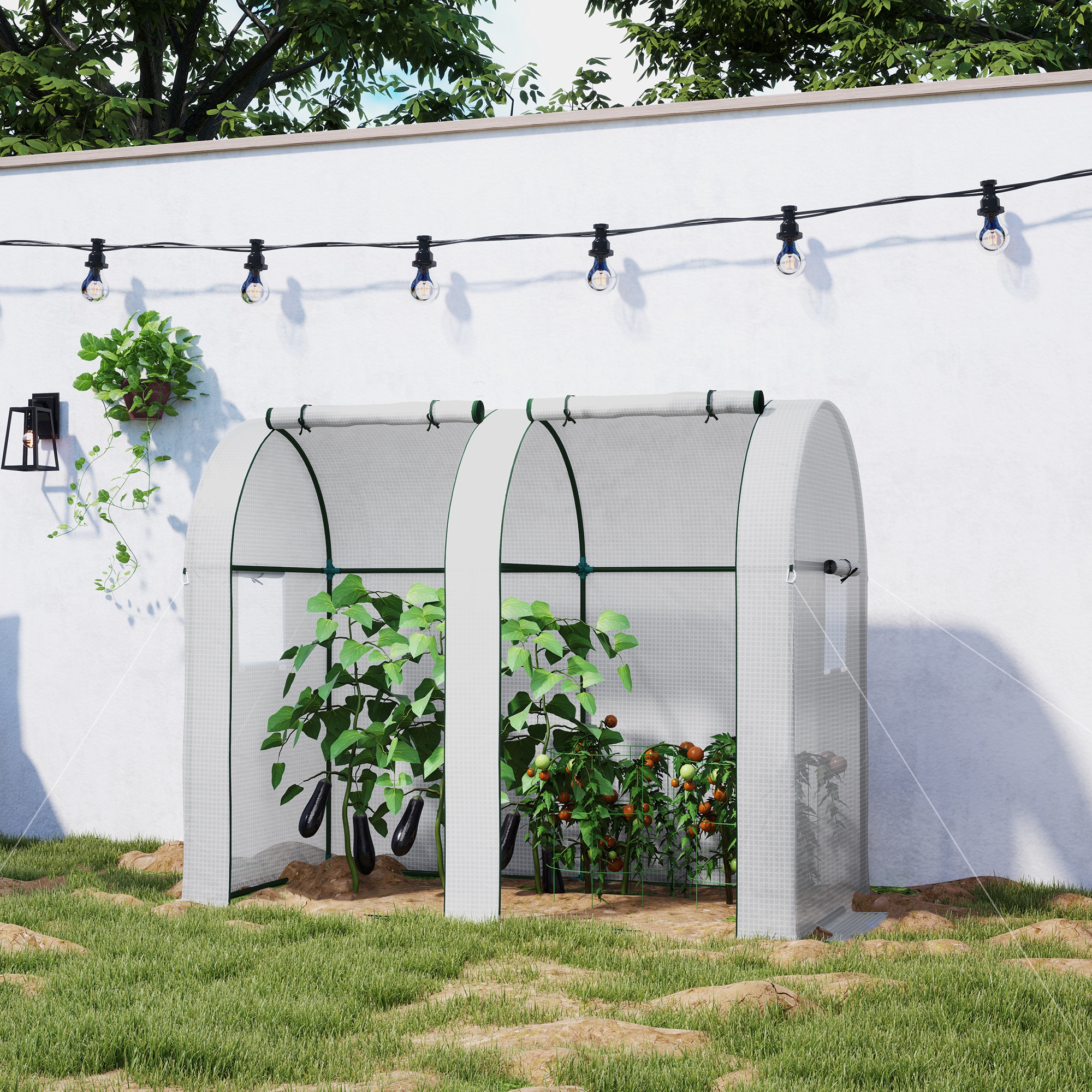 Outsunny 94 x 185cm Mini Two-Room Greenhouse White 8
