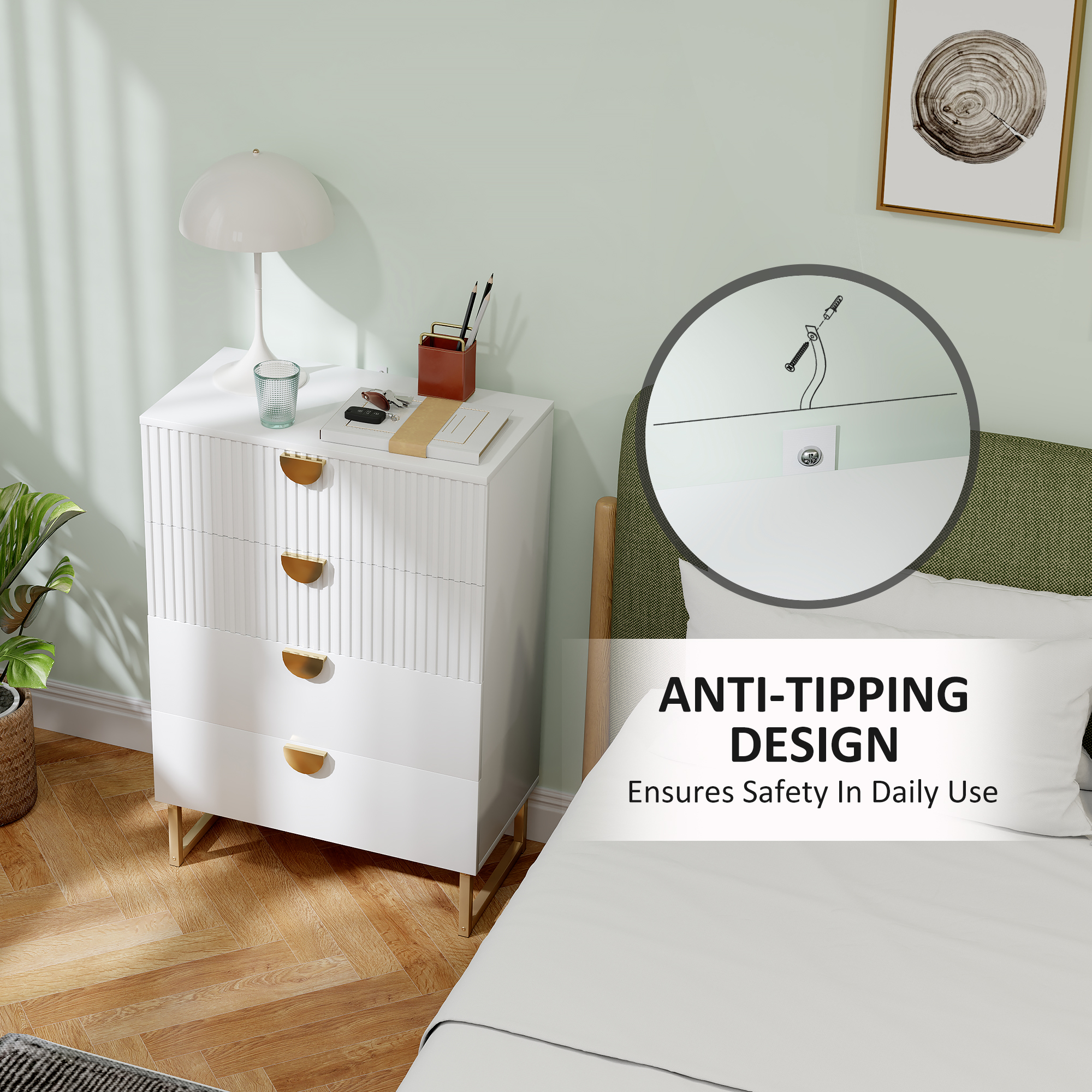 HOMCOM Elegant Chest of Four Drawers White 6