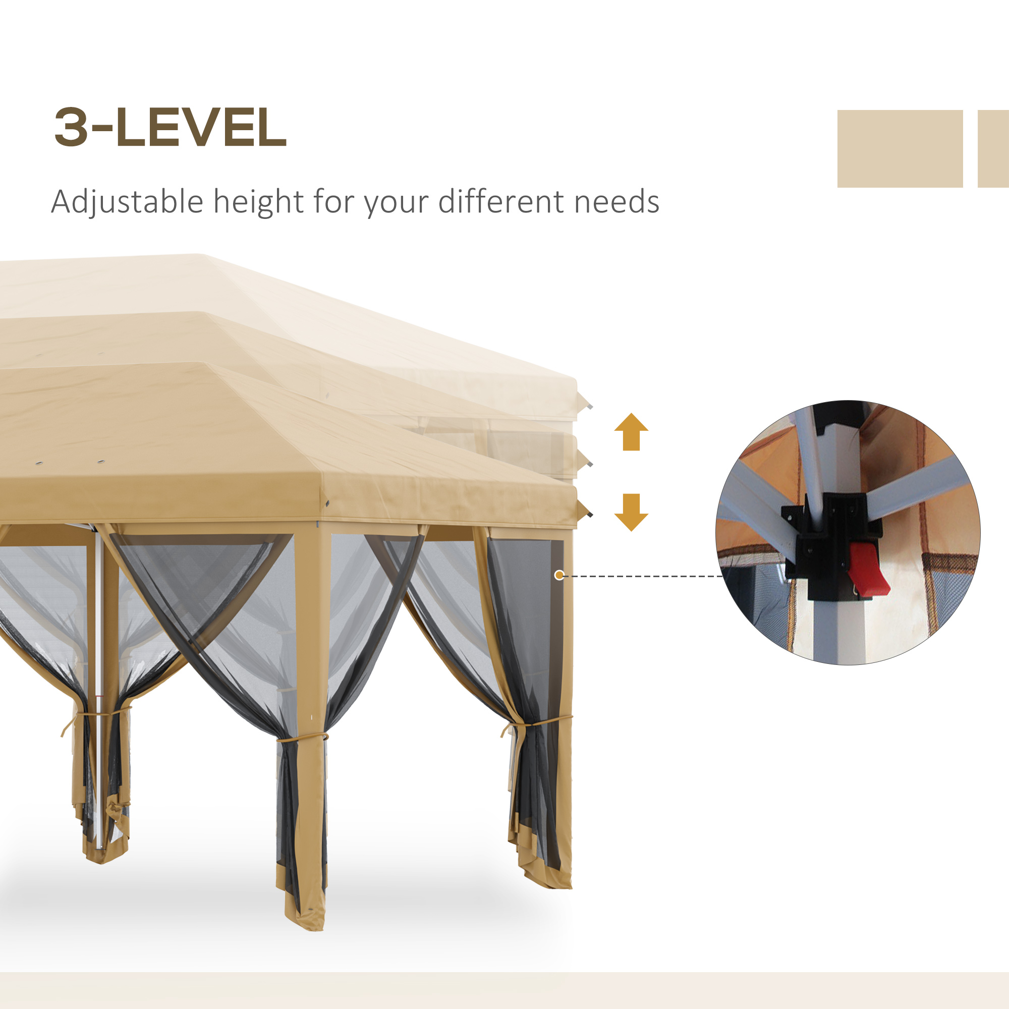 Outsunny 3 x 6m Pop Up Gazebo, Outdoor Canopy Shelter, Marquee Party Wedding Tent with 6 Mesh Walls and Carry Bag, Beige 7