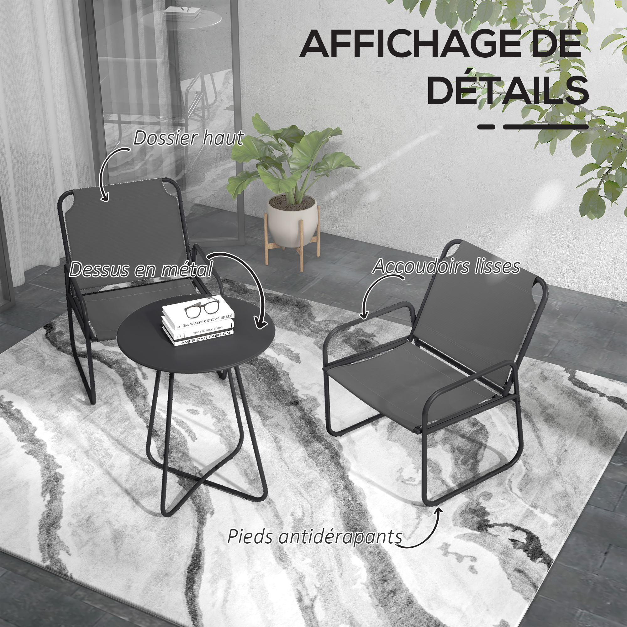 Ensemble salon de jardin 3 pcs 2 fauteuils et table ronde vert