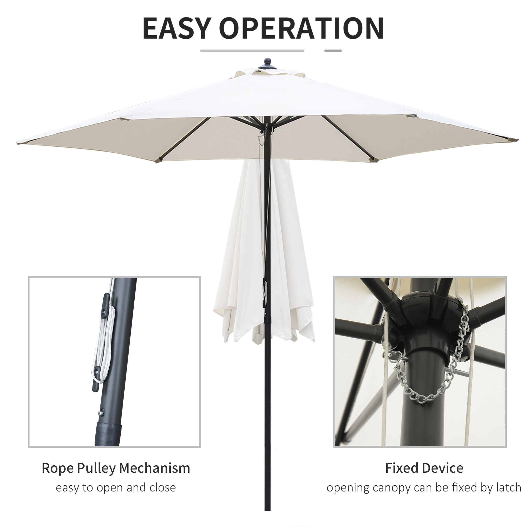 Outsunny 2.8m Garden Parasol Umbrella, Round Outdoor Market Table Umbrella Sun Shade Canopy, Off-White 5