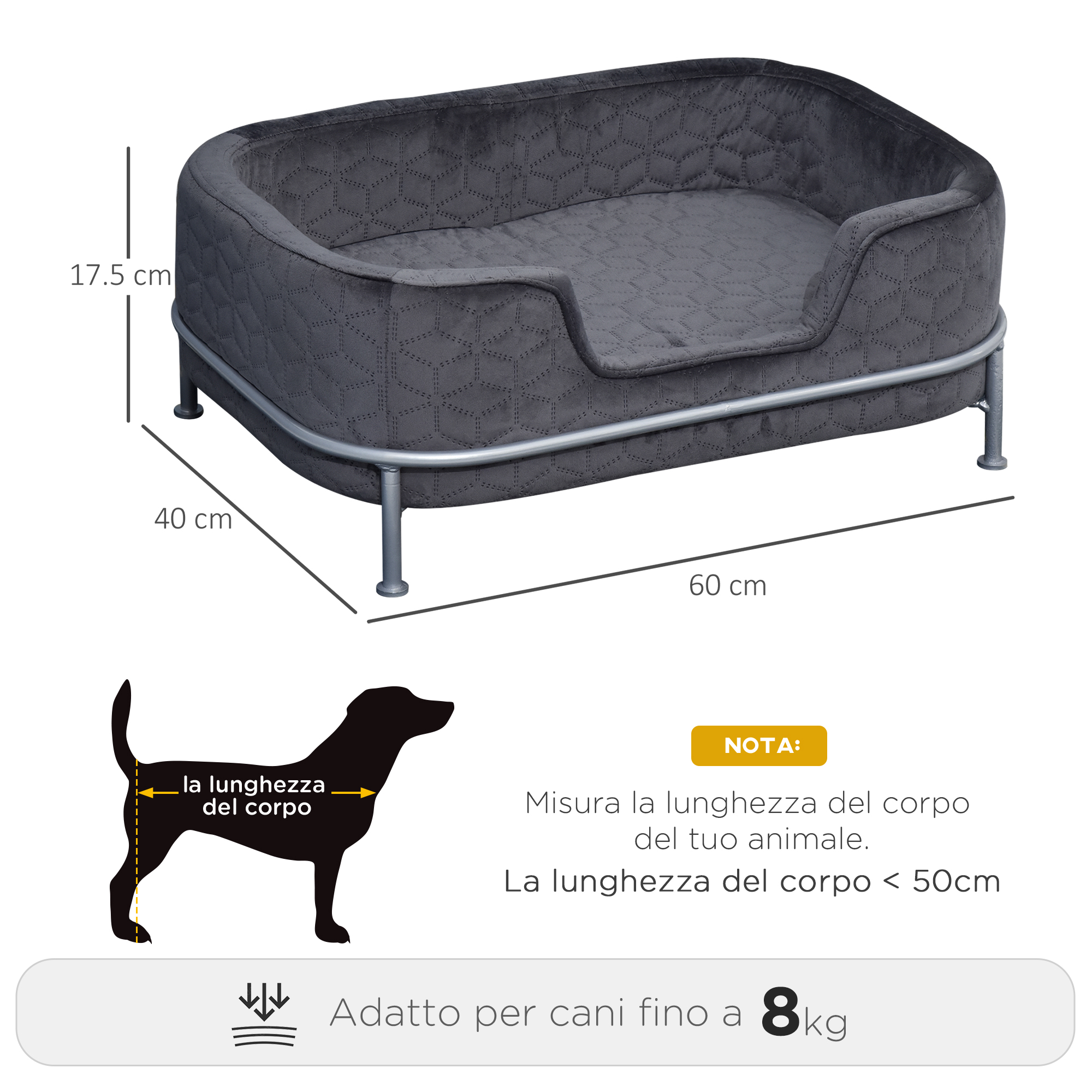 Divano Per Cani PawHut Con Cuscino Lavabile - Schienale Rimovibile, Gambe In Metallo, Per Taglie Piccole/medie