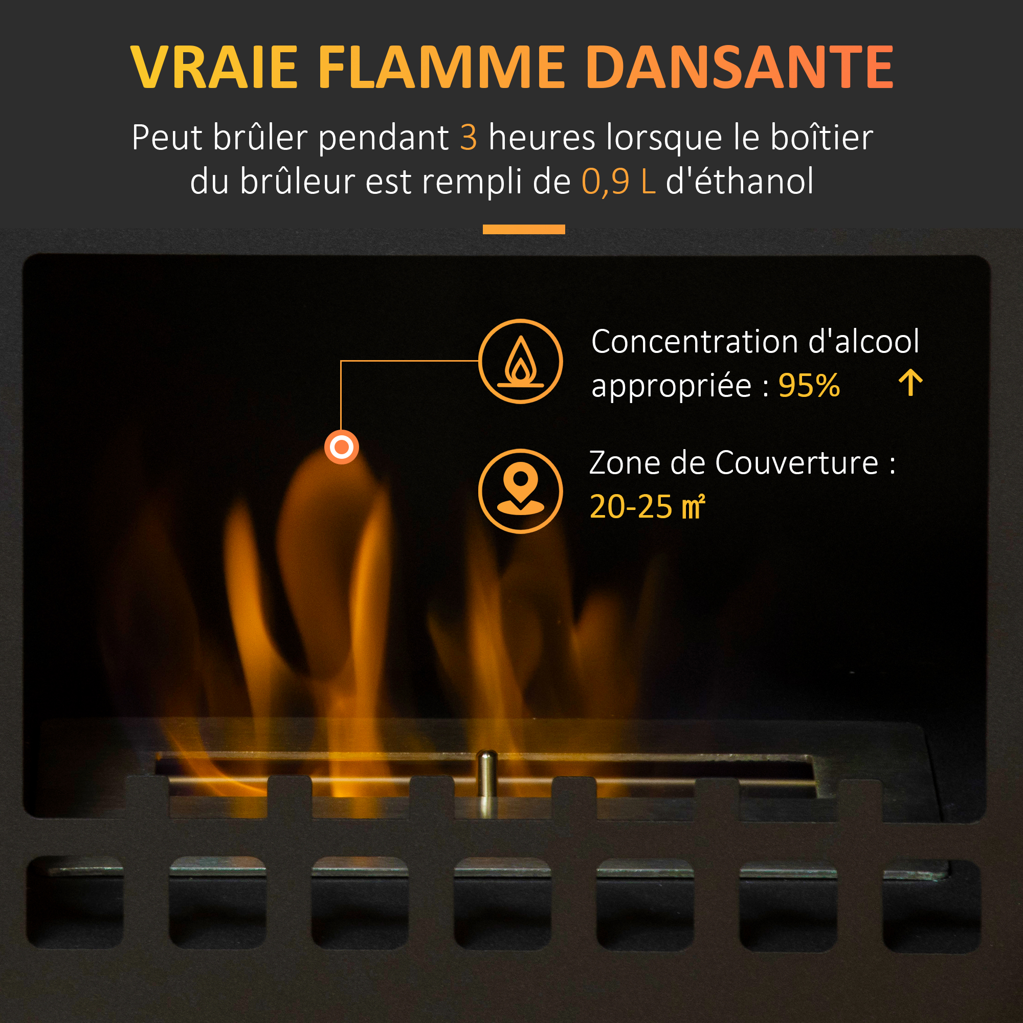 Cheminée Bioéthanol HOMCOM - Brûleur 0,9L Pour 3h De Flamme Réelle - Design Moderne