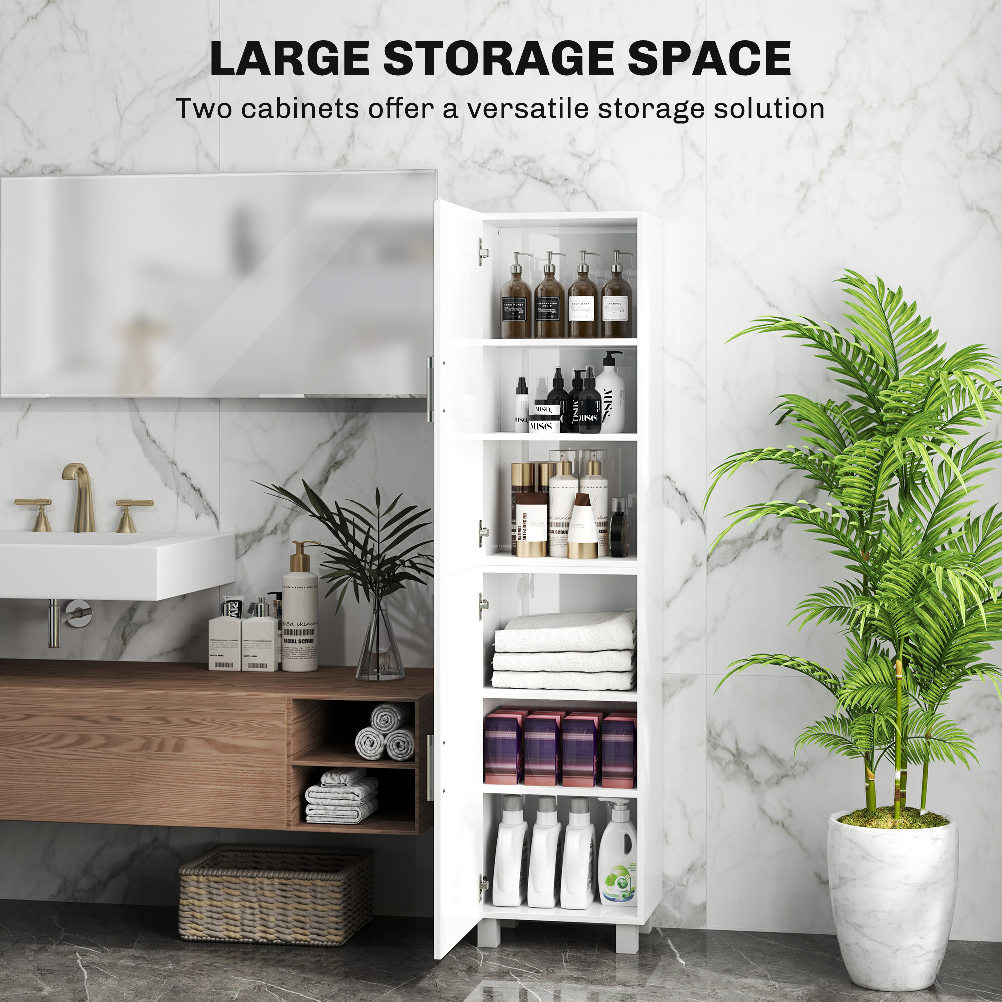 HOMCOM Tall Bathroom Cabinet, Freestanding Bathroom Cabinet with Adjustable Shelves and Double Doors 4