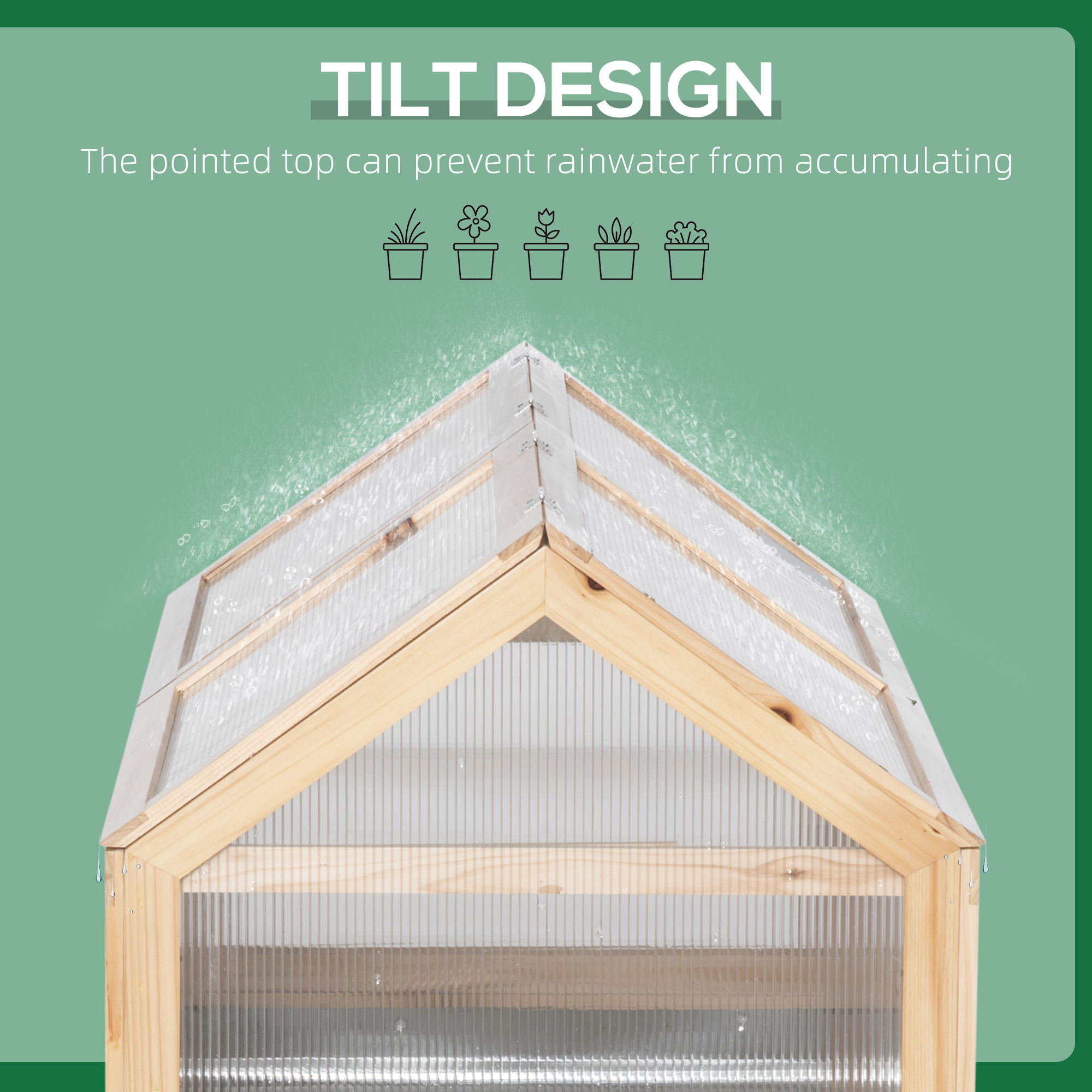 Outsunny Raised Garden Bed with Greenhouse Top, Garden Wooden Cold Frame Greenhouse Flower Planter Protection with 2 Independent Roofs, 122x 61 x 82cm, Natural 8