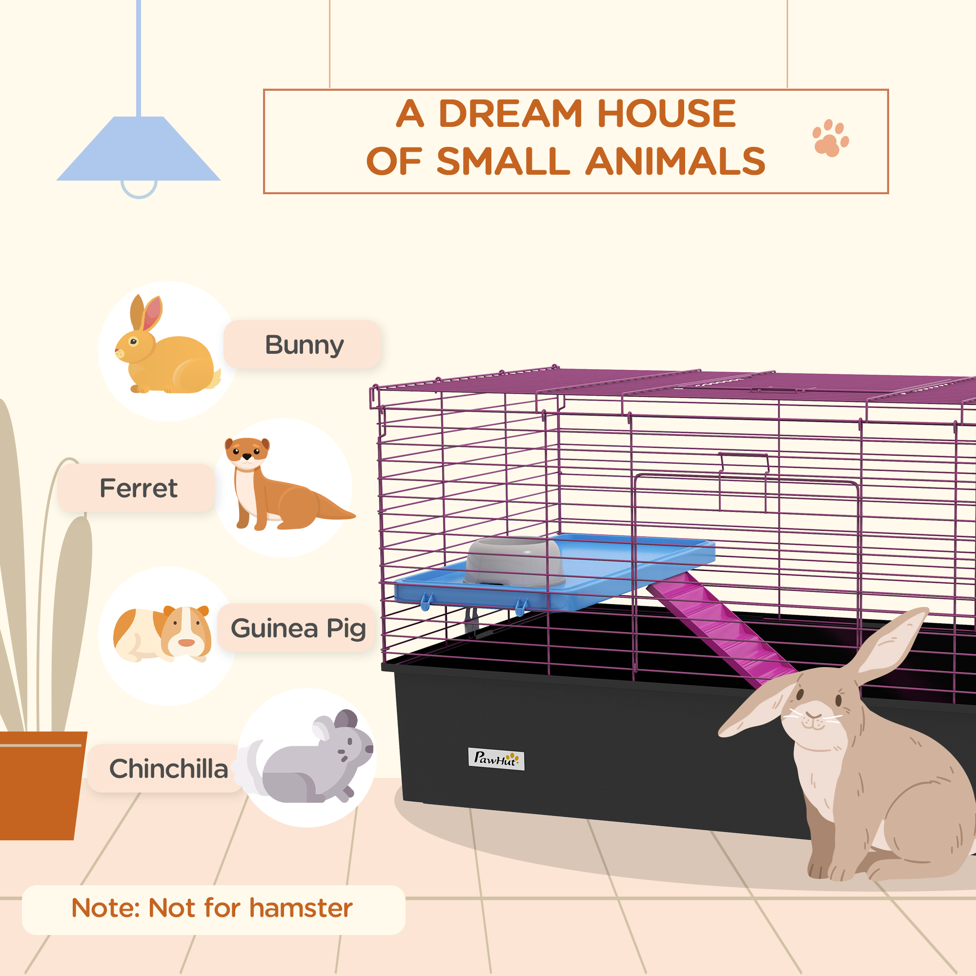 PawHut Chinchillas Small Rabbit Guinea Pig Small Animal Cage, Pet Playhouse, with Platform, Ramp, 99 x 52 x 53cm, Black 4