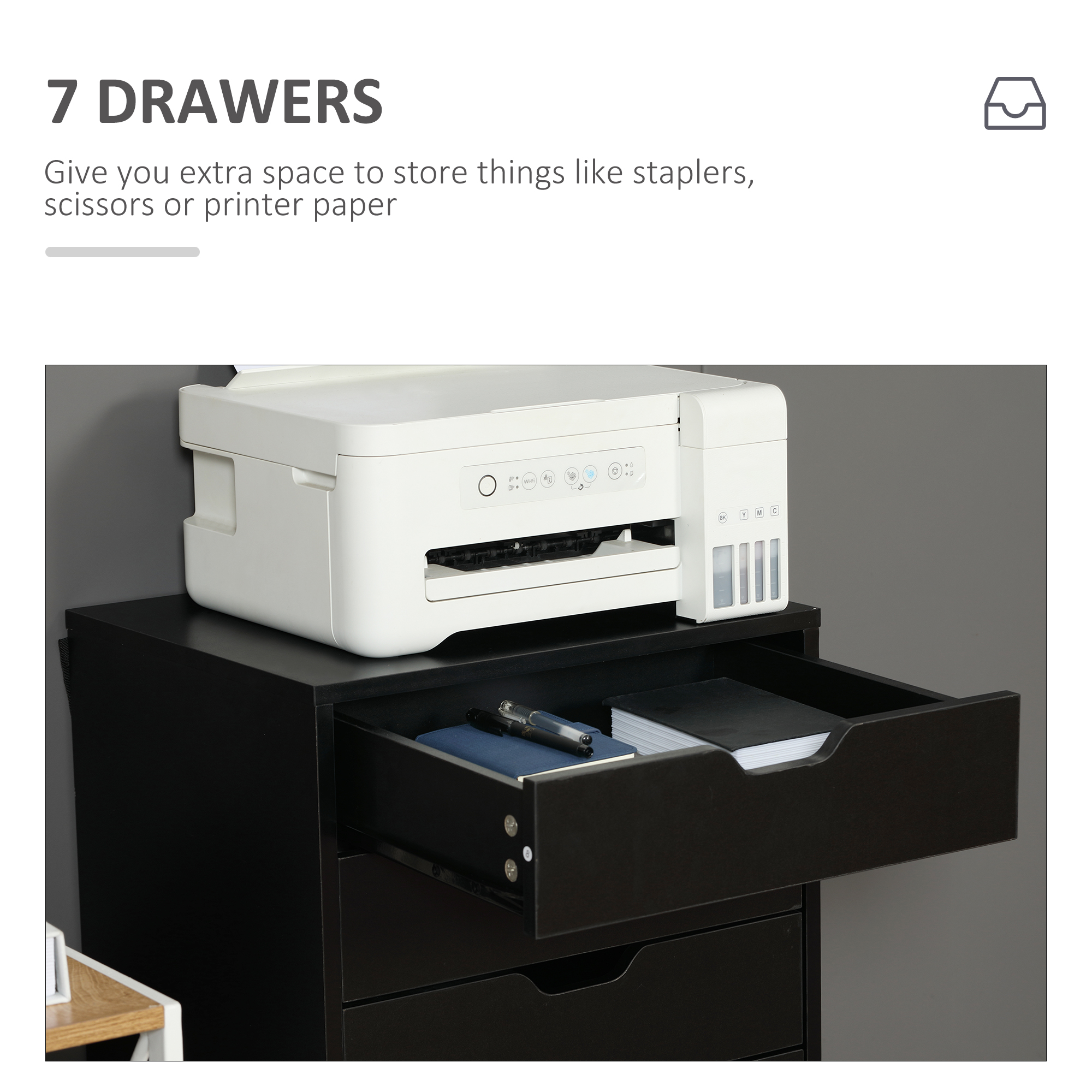 Vinsetto Seven-Drawer Filing Cabinet, with Wheels Black 5