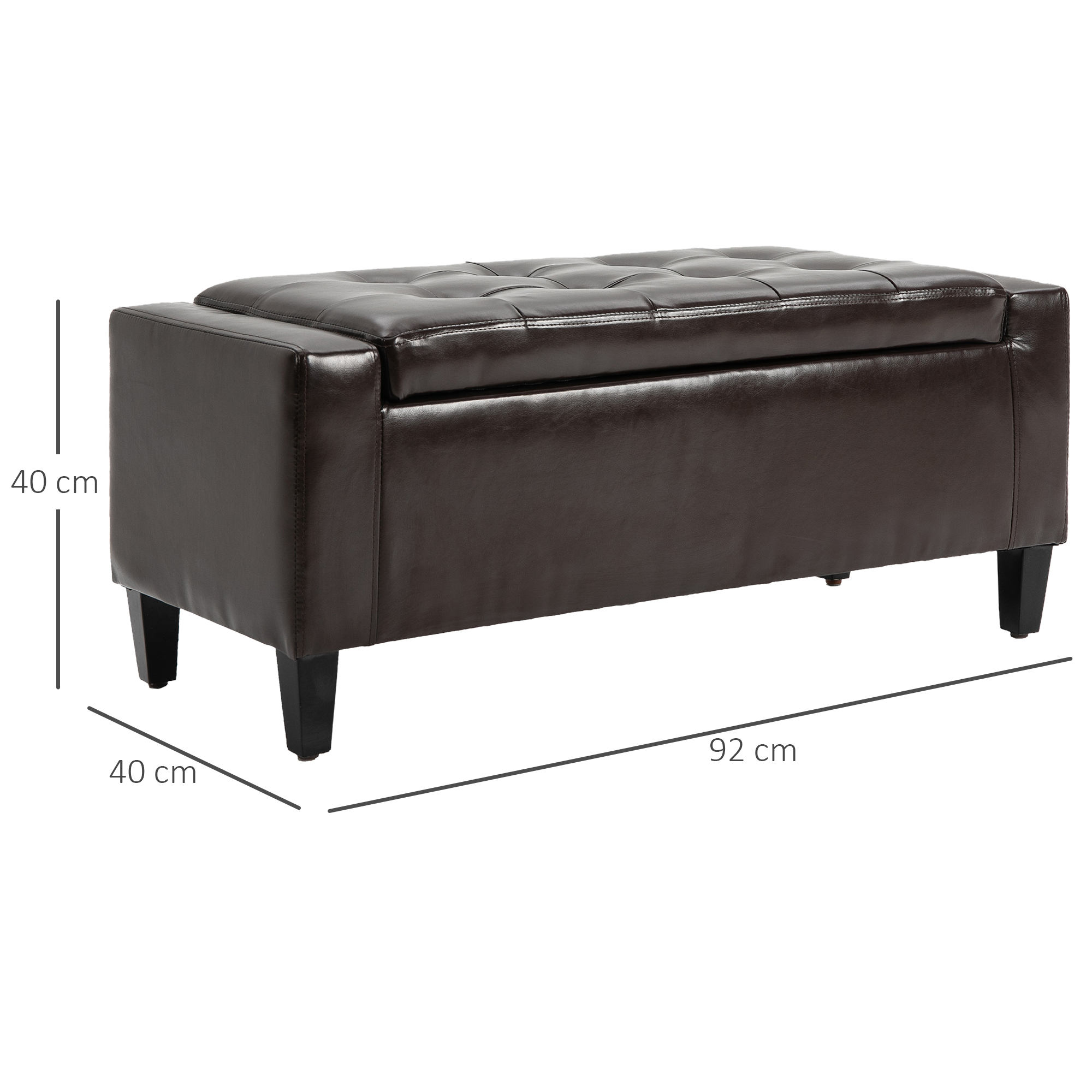 HOMCOM PU Leather Storage Ottoman Bench Storage Chest Tufted Ottoman Cube w/ Flipping Top 92L x 40W x 40H cm Brown 3
