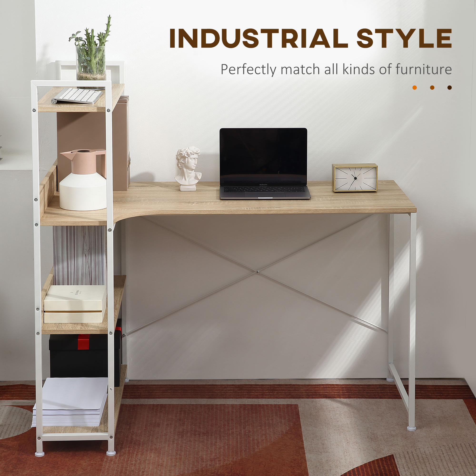 HOMCOM Retro Industrial Computer Desk Home Office Table with 4-Tier ...