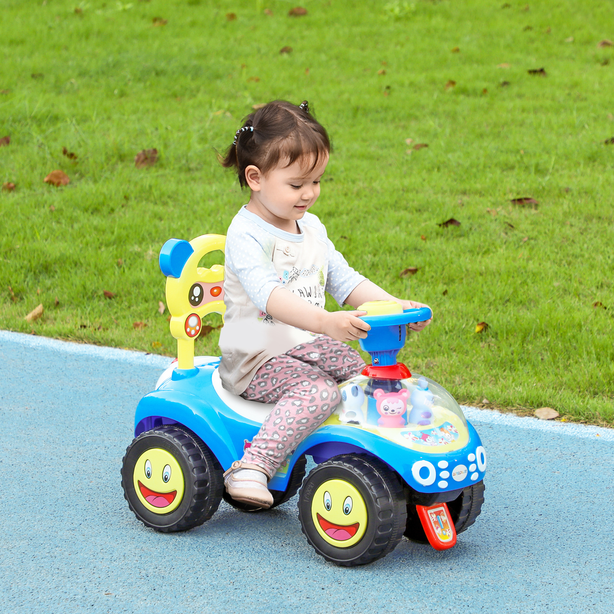 AIYAPLAY Foot to Floor oddler Ride on Toy w/ Music, Light, Horn, Under Seat Storage, Anti-Over-Backwards Device, Blue 2