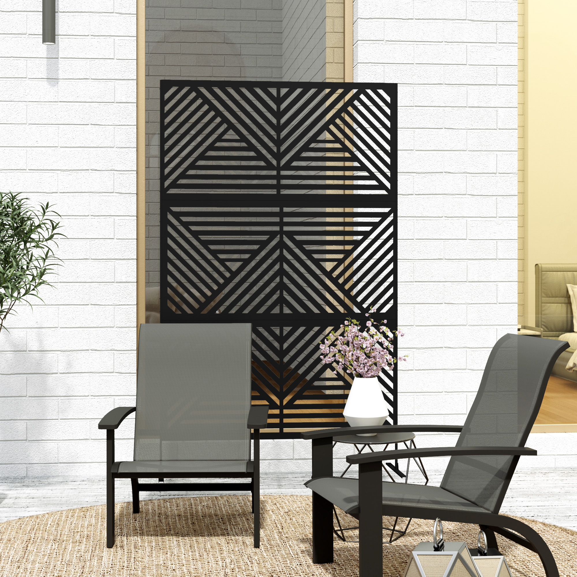 Outsunny Decorative Garden Privacy Screen with Stand, 6.5FT Freestanding Metal Outdoor Divider, Decorative Privacy Panel with Expansion Screws for Garden Pool Hot Tub, Rhombus Style, Black 8