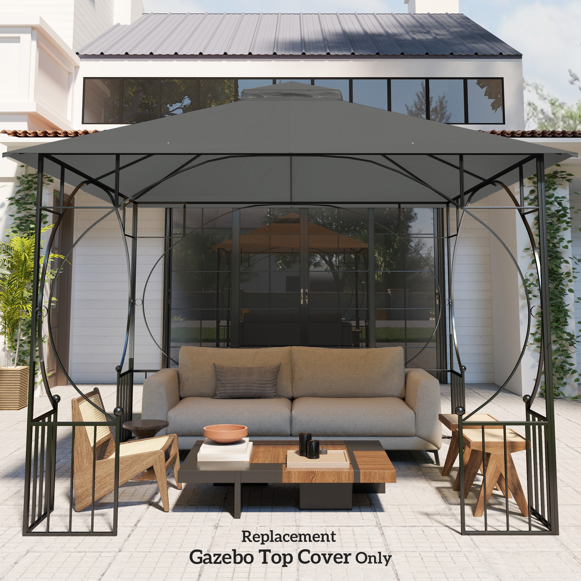 Outsunny 3x3(m) Replacement Gazebo Canopy, Double Tier Roof Top for ...