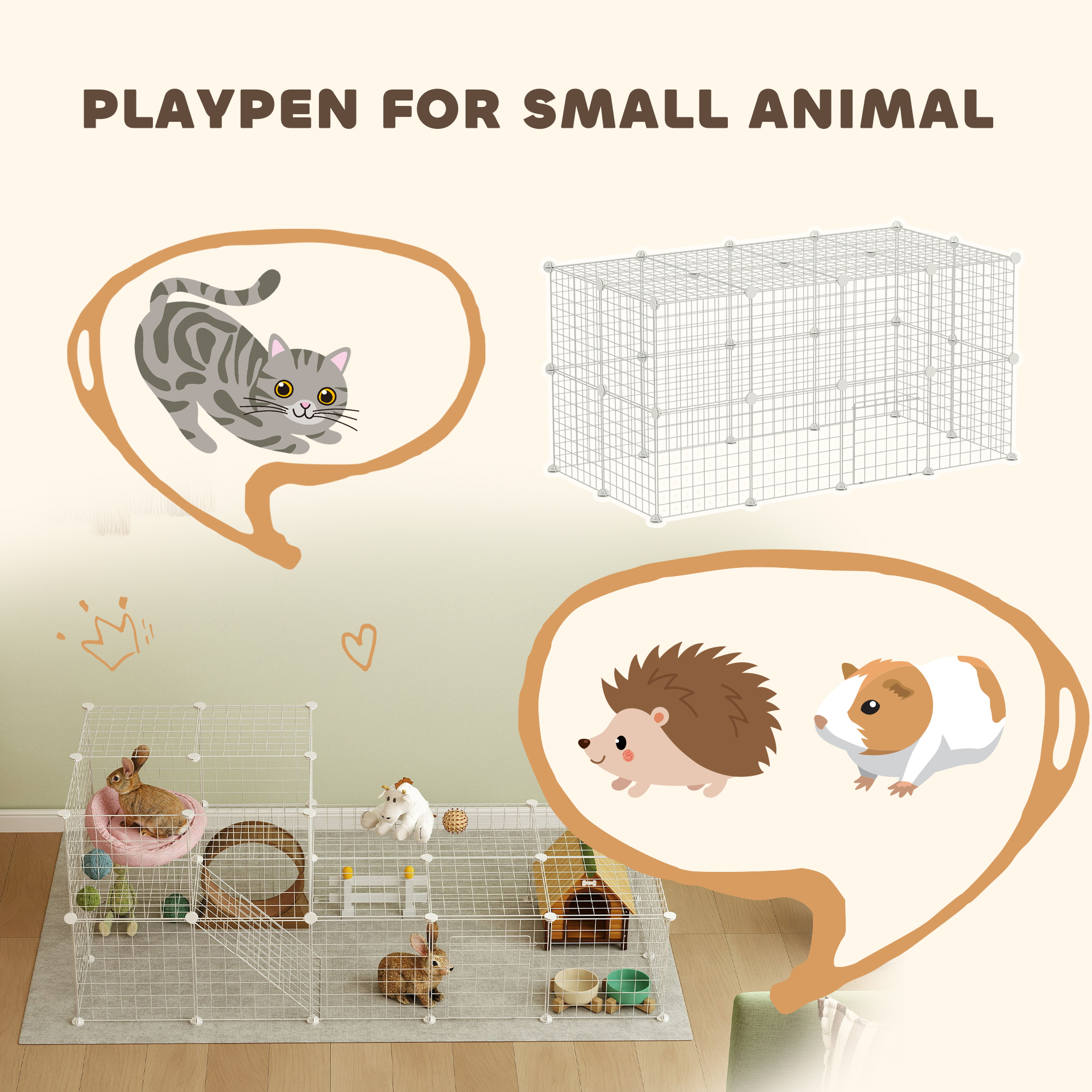 PawHut DIY 36 Panel Pet Playpen Metal Wire Fence for Chinchilla, Hedgehog, Bunny, Indoor, Outdoor Use, White 5