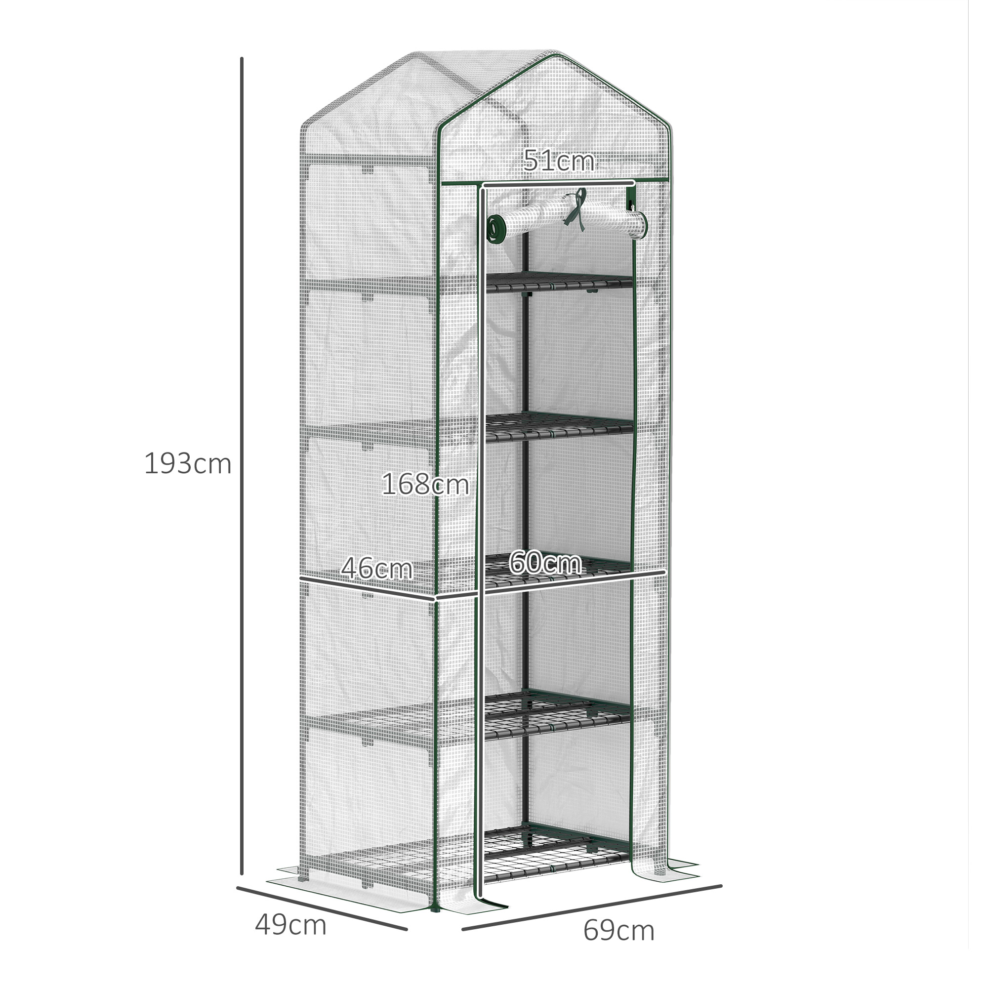 Outsunny 193cm Five Shelf Mini Greenhouse White 3