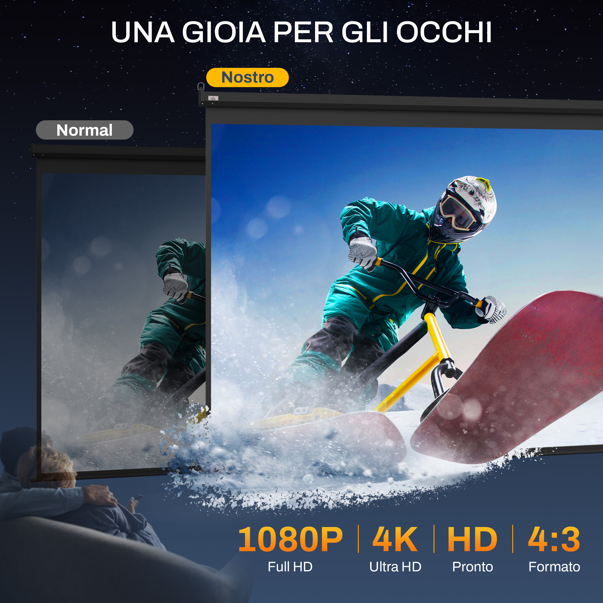Schermo Motorizzato HOMCOM 120 Pollici 4K – Proiettore A Scomparsa Con Telecomando Per Home Theatre E Ufficio
