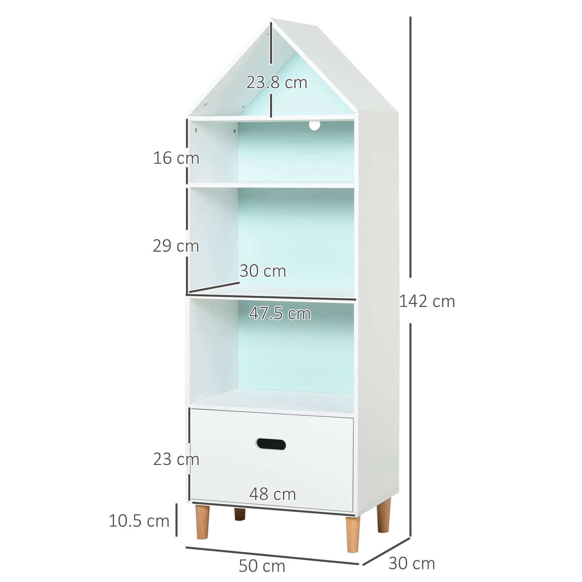 HOMCOM Kids Children Wooden Bookcase w/Drawer Bedroom Furniture Bookshelf Storage Rack Display Unit Toys Games Organisation Cabinet Pink Blue Back Panel 50 x 30 x 142 cm 3