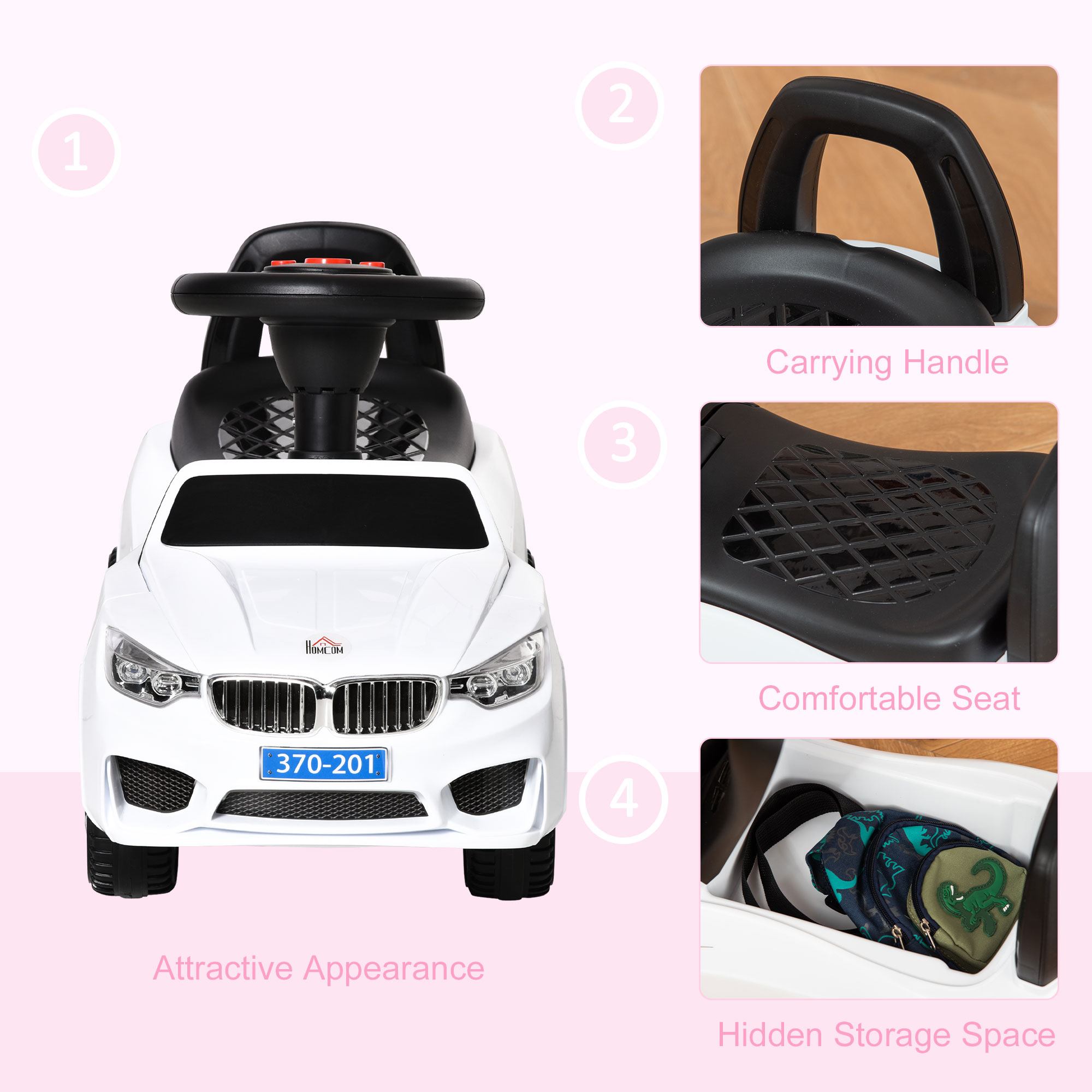 HOMCOM Ride on Car Baby Toddler Walker Foot to Floor Sliding Car Slider White 7