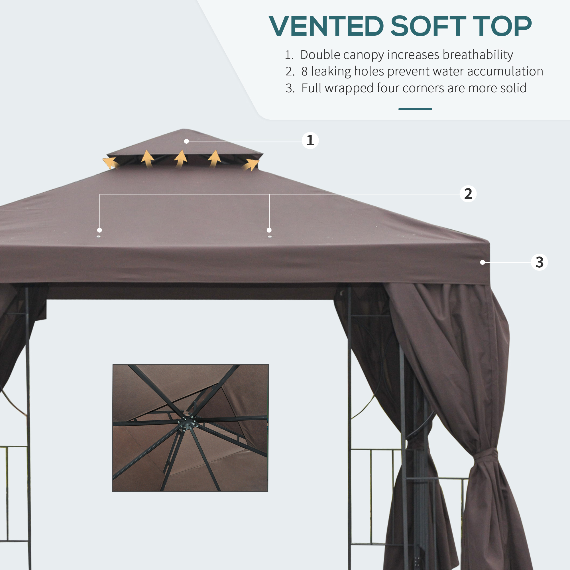 Outsunny 3 x 3 m Garden Gazebo Double Roof Marquee Patio Wedding Party Tent Canopy Shelter with Sidewalls (Brown) 4