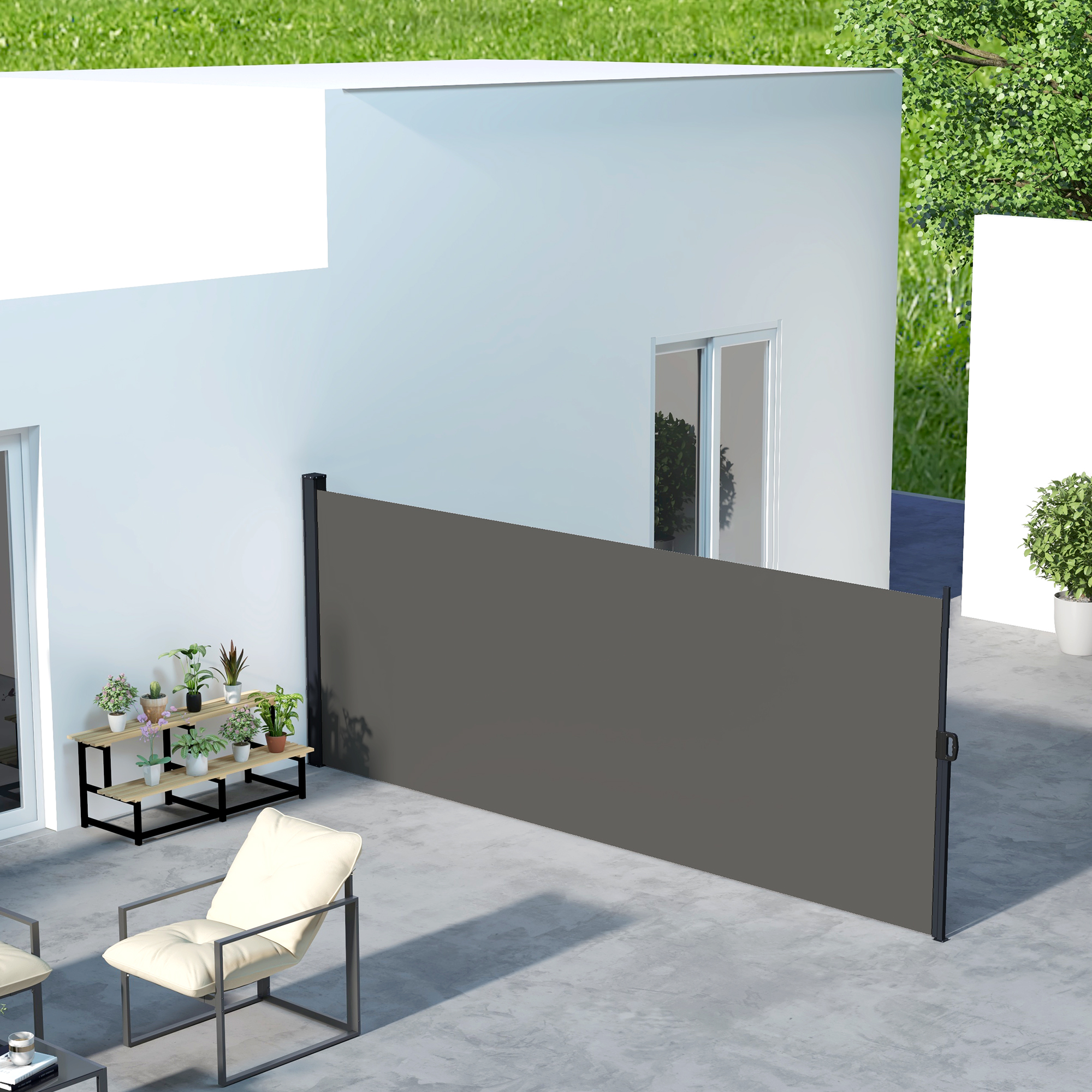 Outsunny Retractable Side Awning, Outdoor Privacy Screen for Garden, Hot Tub, Balcony, Terrace, Pool, 400 x 160cm, Dark Grey 2