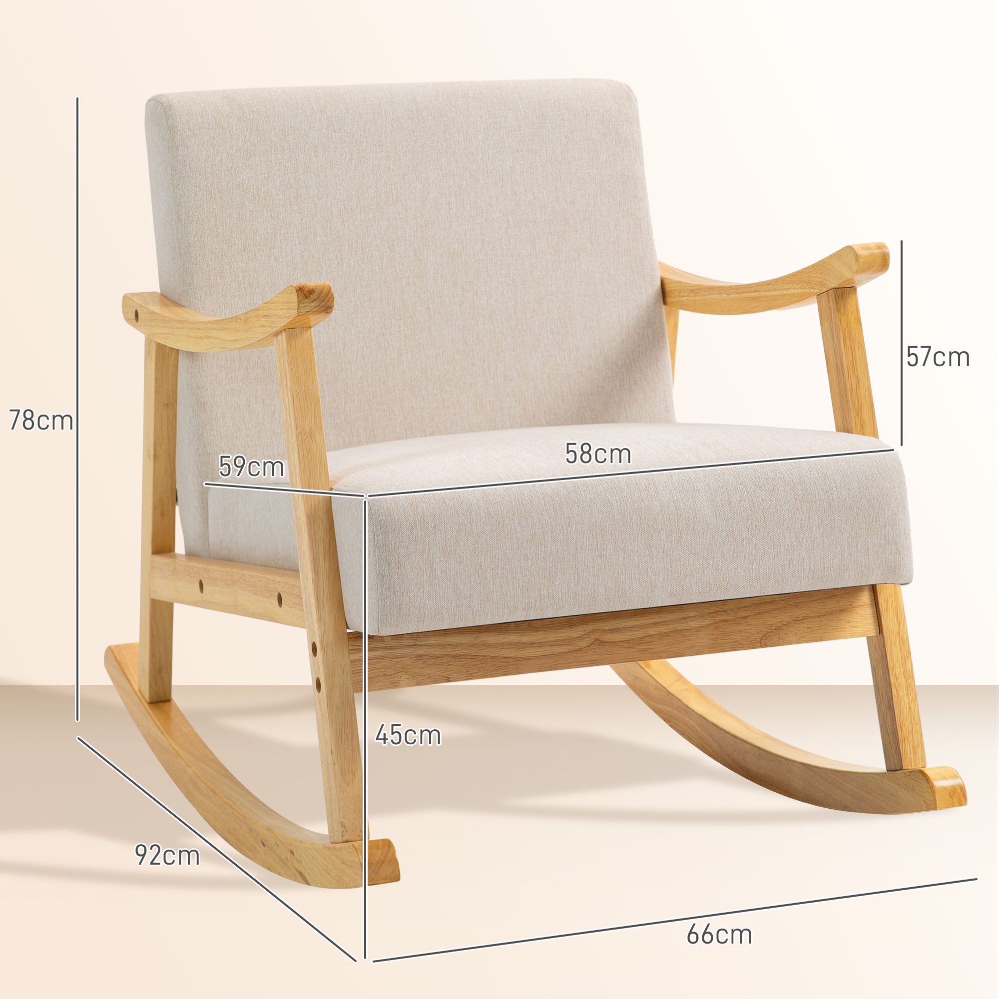 HOMCOM Fauteuil à Bascule Rocking Chair Rembourré Beige - Style Moderne Bois 66x92x78 Cm