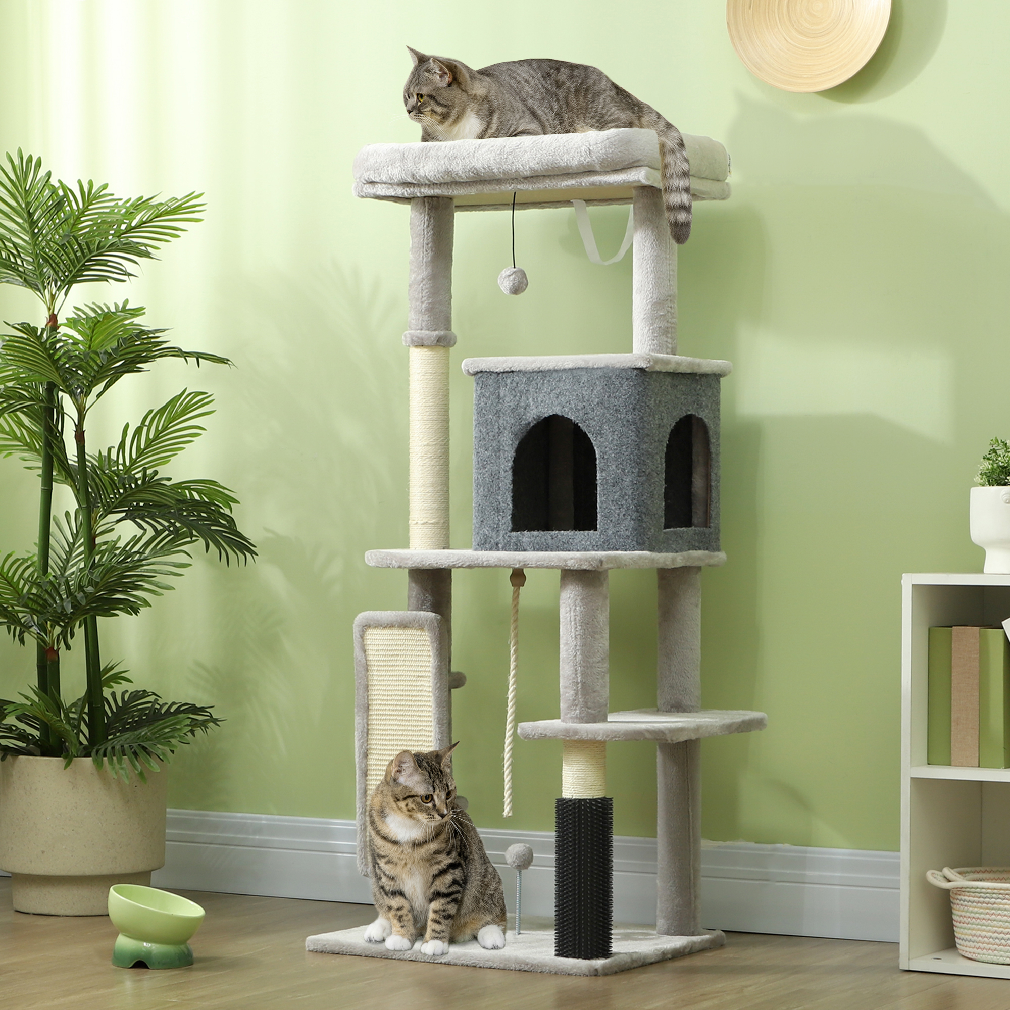 PawHut 98cm Deer-Designed Cat Tree with Scratching Posts, Toy Ball, Tunnel, Brown