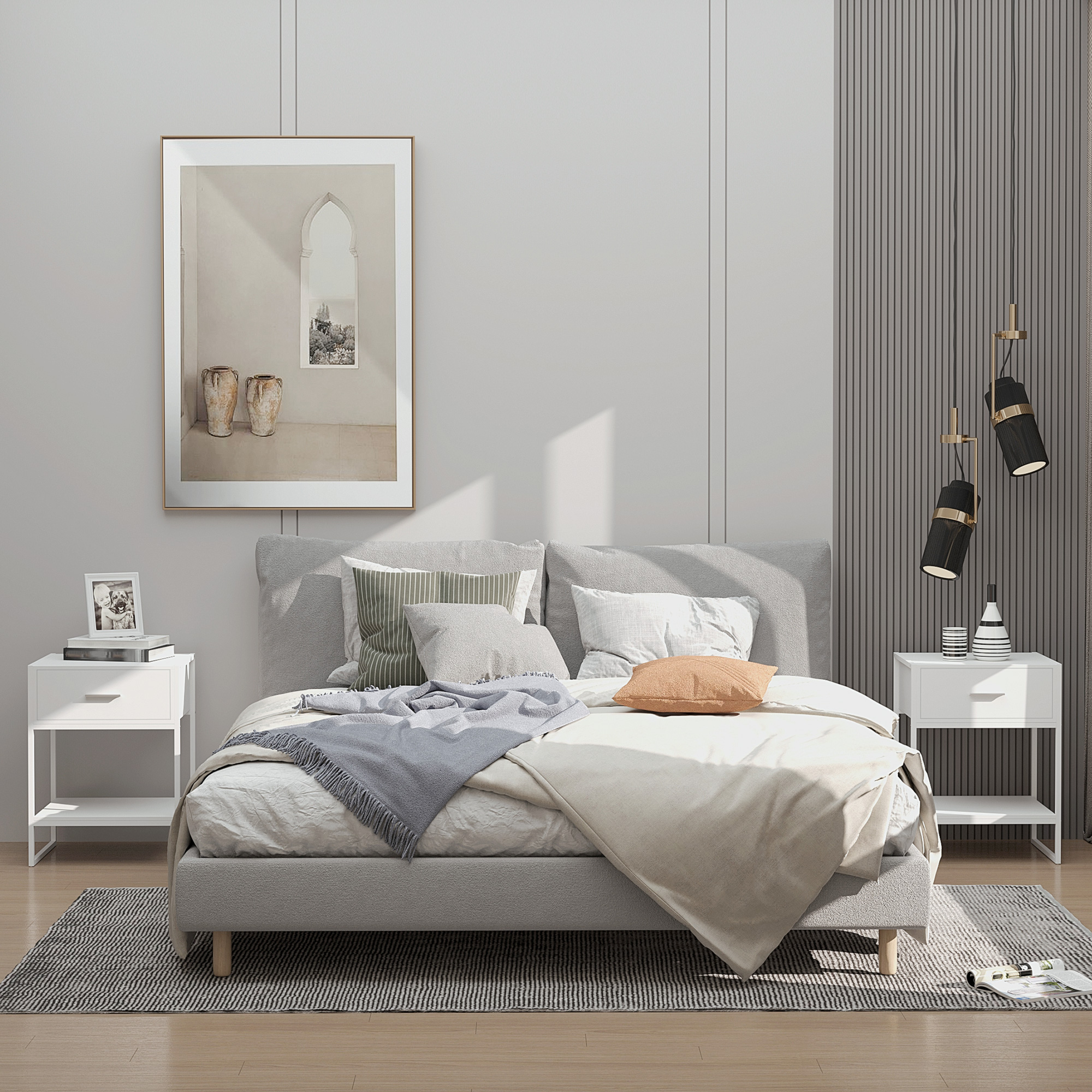 HOMCOM Comodino Camera da Letto con Cassetto e Ripiano Aperto in Stile Francese, Comodino Stretto Salvaspazio in MDF, 45x35x55 cm, Bianco e Rovere