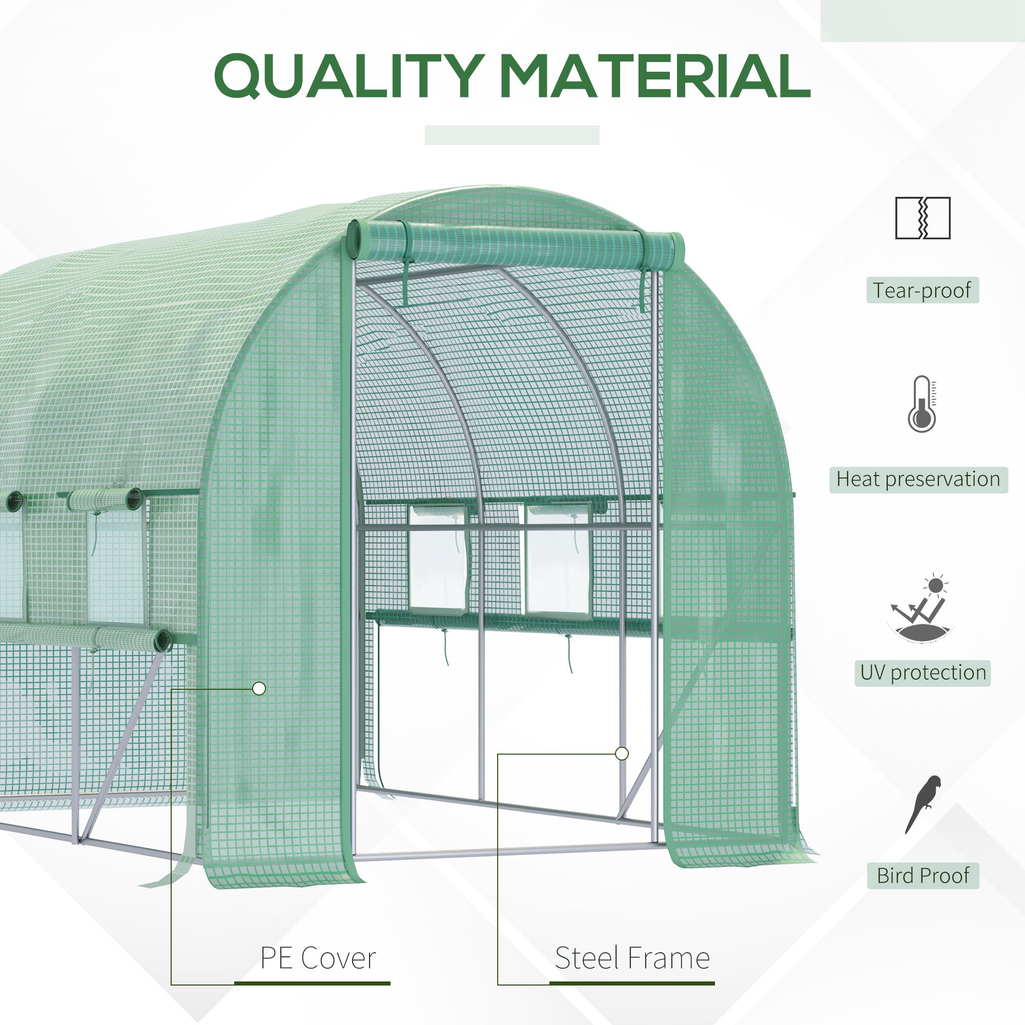 Outsunny Walk-in Polytunnel Greenhouse Green House with Roll-up Sidewalls, UV-resistant PE Cover, 3 x 2 x 2m, Green 5
