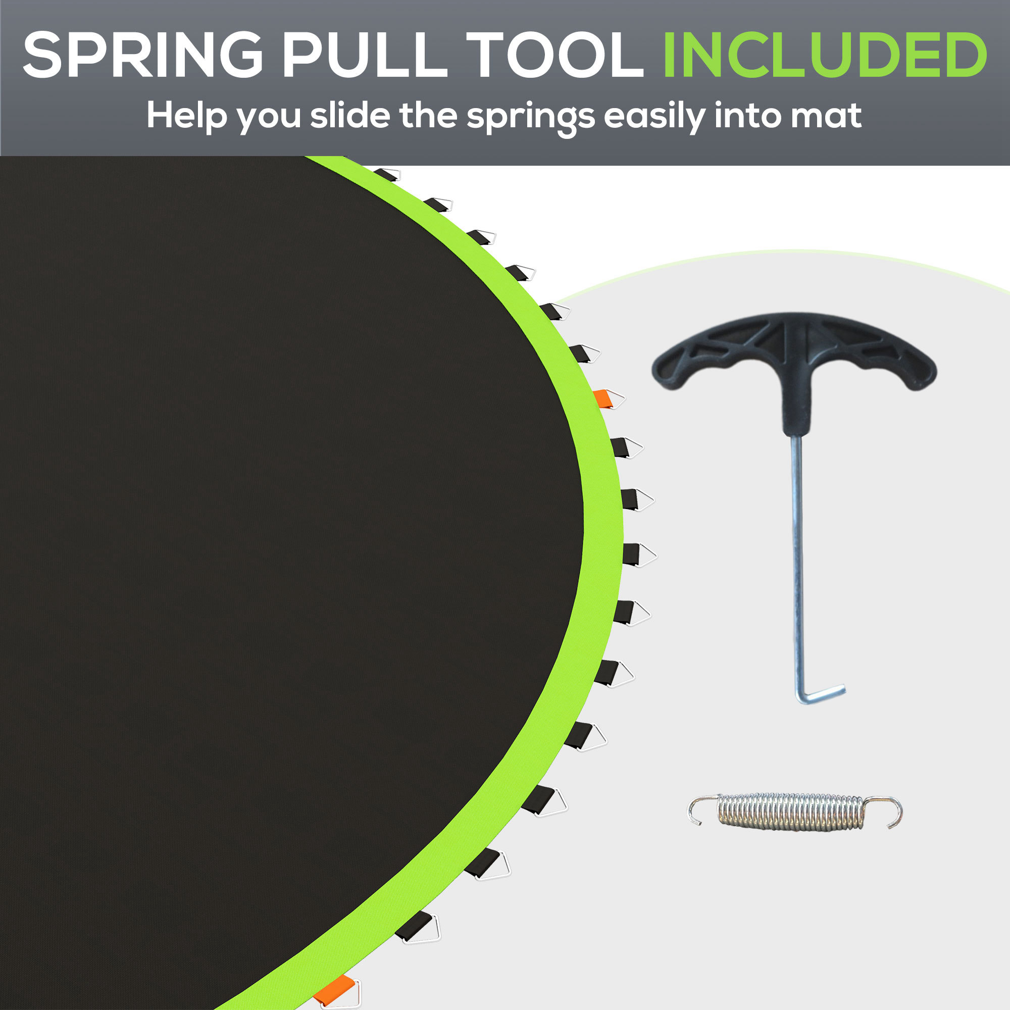 SPORTNOW Replacement Trampoline Mat with Spring Pull Tool, 72 V-Hooks, for 12ft Trampoline using 14cm Springs, Green 6
