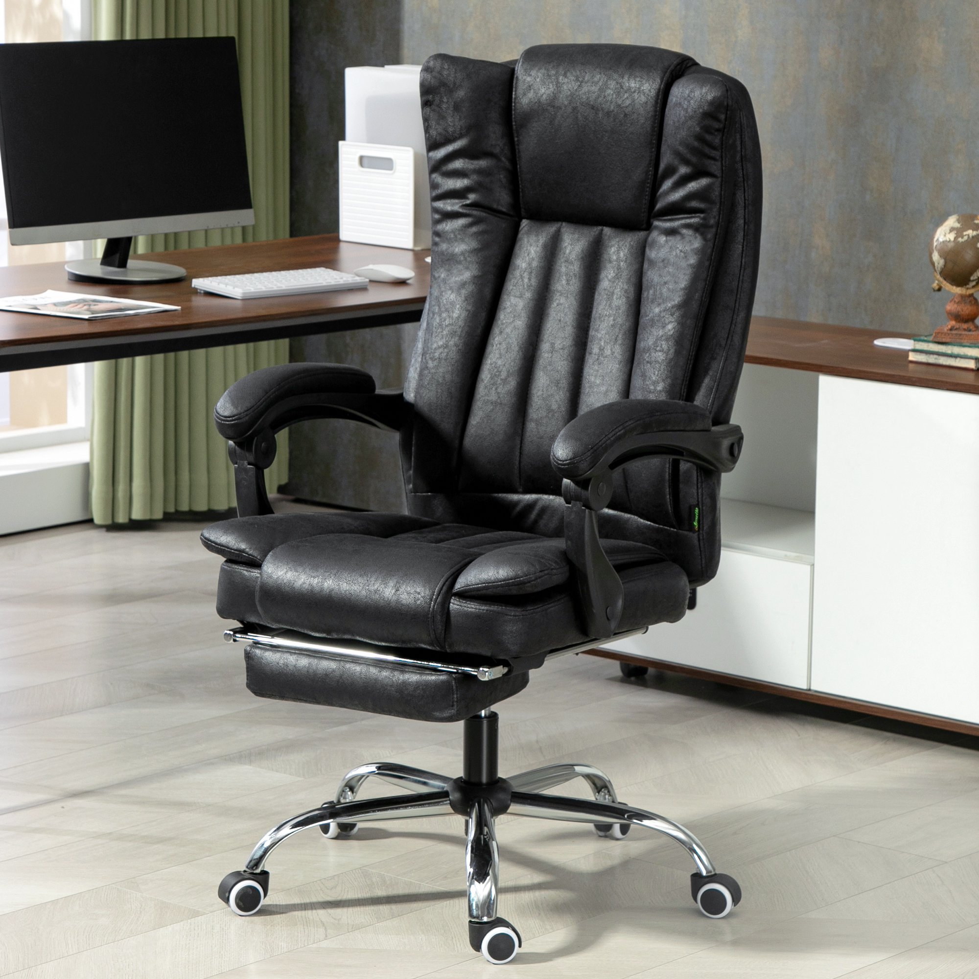Vinsetto Home Office Chair Microfibre Desk Chair with Reclining Function Armrests Swivel Wheels Footrest Black 2
