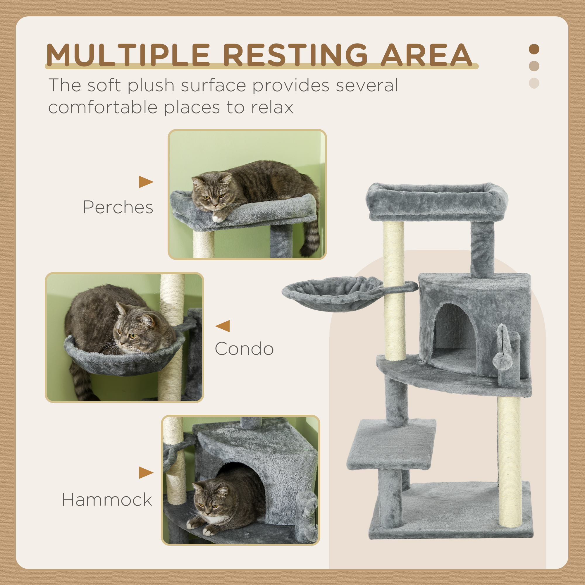 PawHut Sisal 100cm Cat Tree Tower with Sisal Scratching Post Grey 5