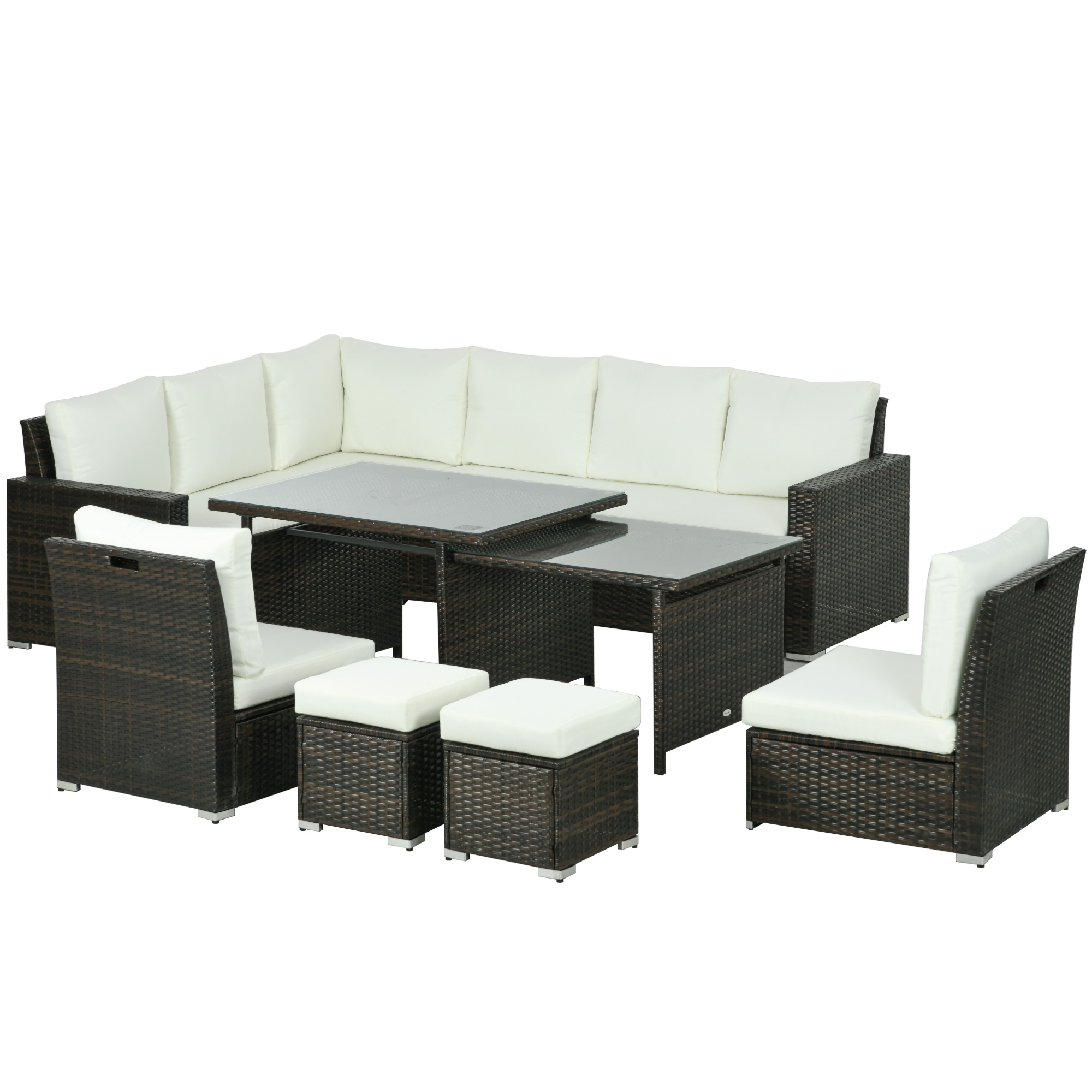 Product photograph of Outsunny 7 Piece Rattan Garden Furniture Set With Cushioned Sofa Seat Footstools And Expandable Glass Table 10-seater Cream Aosom Uk from Aosom UK