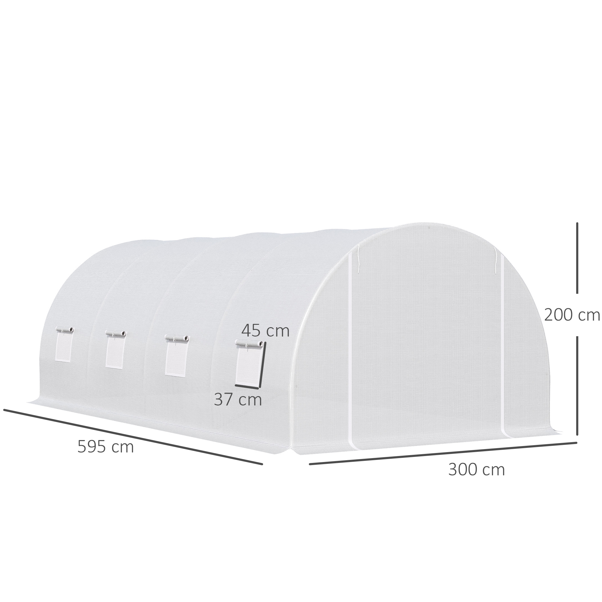 Outsunny 6 x 3 x 2 m Polytunnel Greenhouse, Walk in Polytunnel Tent with Metal Frame, Zippered Door and 8 Windows for Garden and Backyard, White 3
