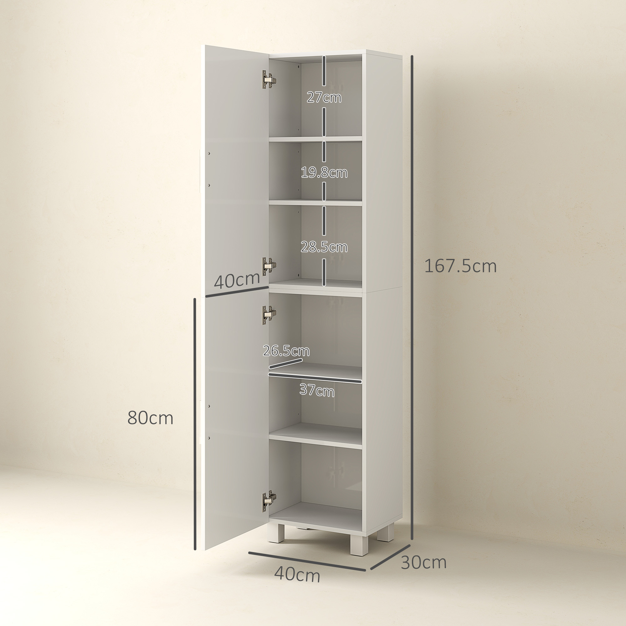HOMCOM Tall Bathroom Cabinet, Freestanding Bathroom Cabinet with Adjustable Shelves and Double Doors 3