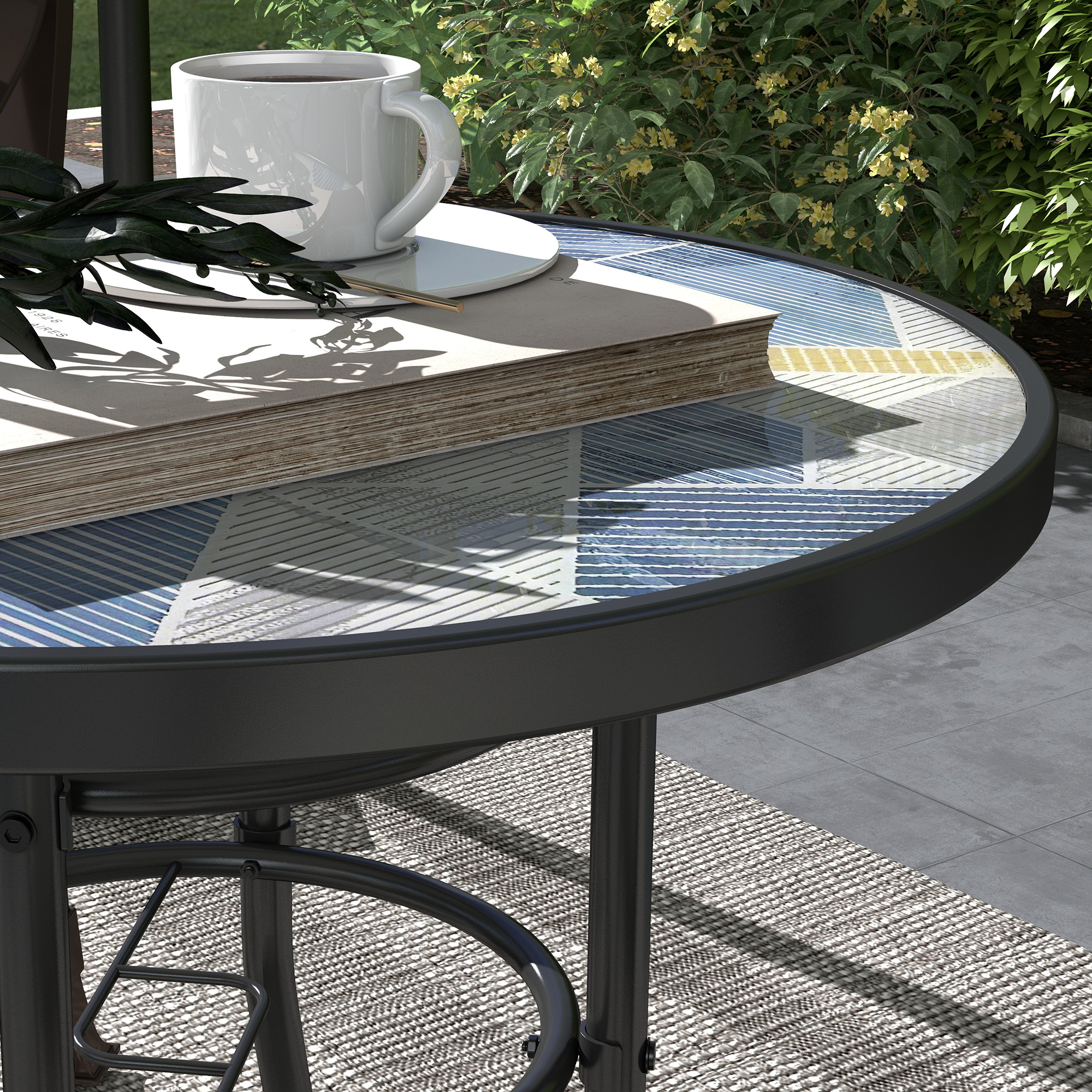 Outsunny Φ60 Garden Table, with Glass Printed Tabletop Multicolour 8