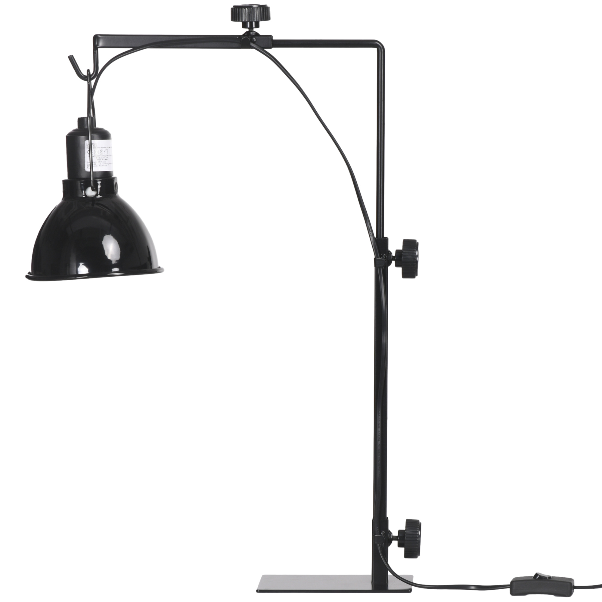 PawHut Support de lampe chauffante pour reptiles hauteur et largeur réglables pour amphibiens base en acier 32 x 9 x 67 cm noir