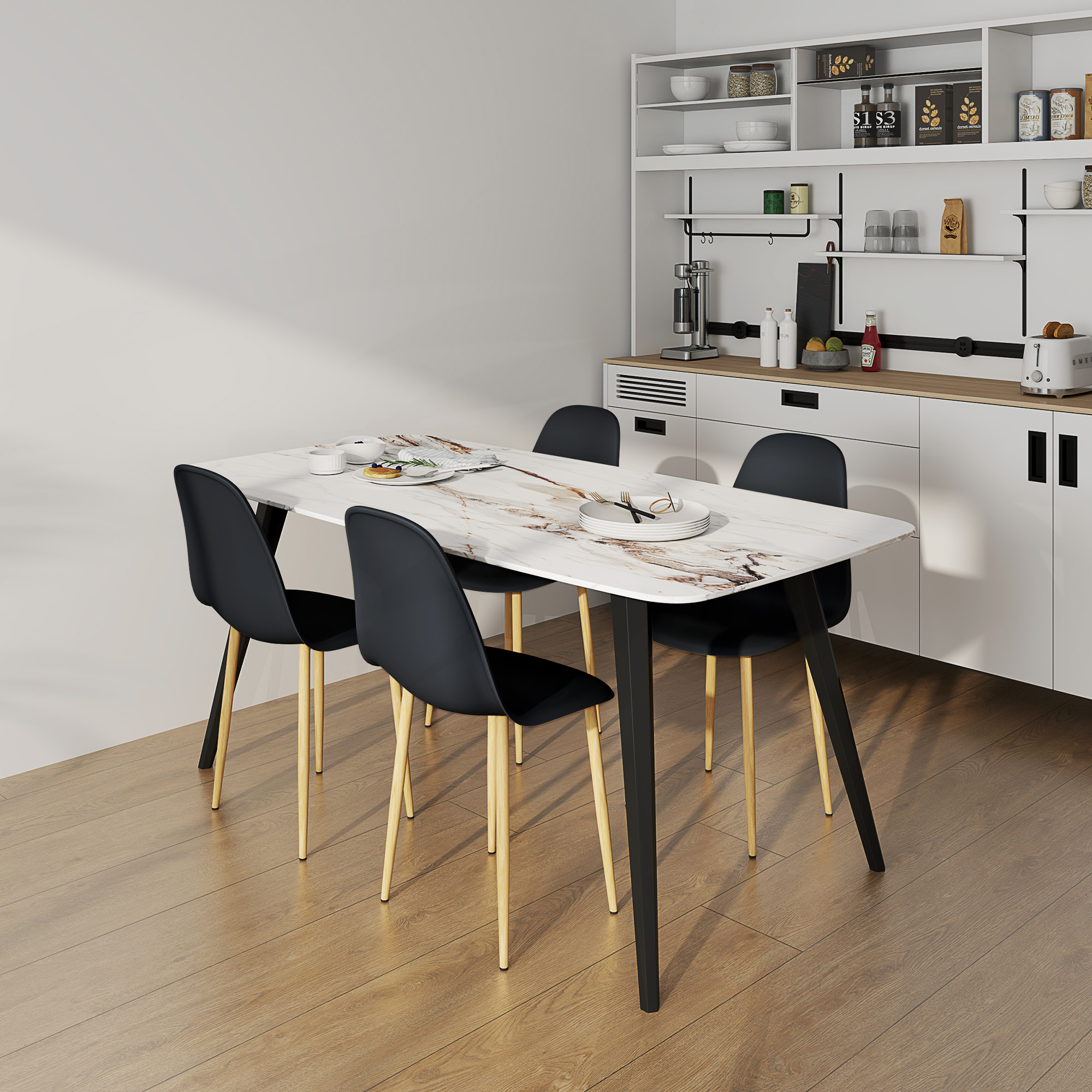 HOMCOM Modern Dining Chairs Set of 4, Kitchen Chairs with Backrest and Steel Legs for Dining Room, Living Room, Black 8